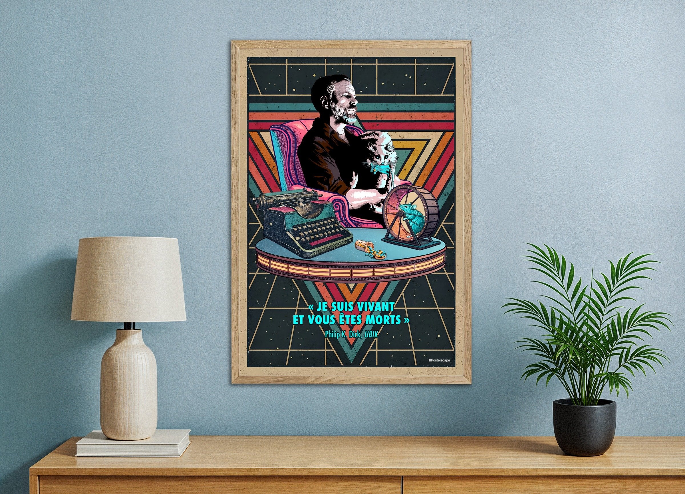 Lámina decorativa con cita de Philip K. Dick - "Estoy vivo y tú estás muerto" - Póster retro de ciencia ficción