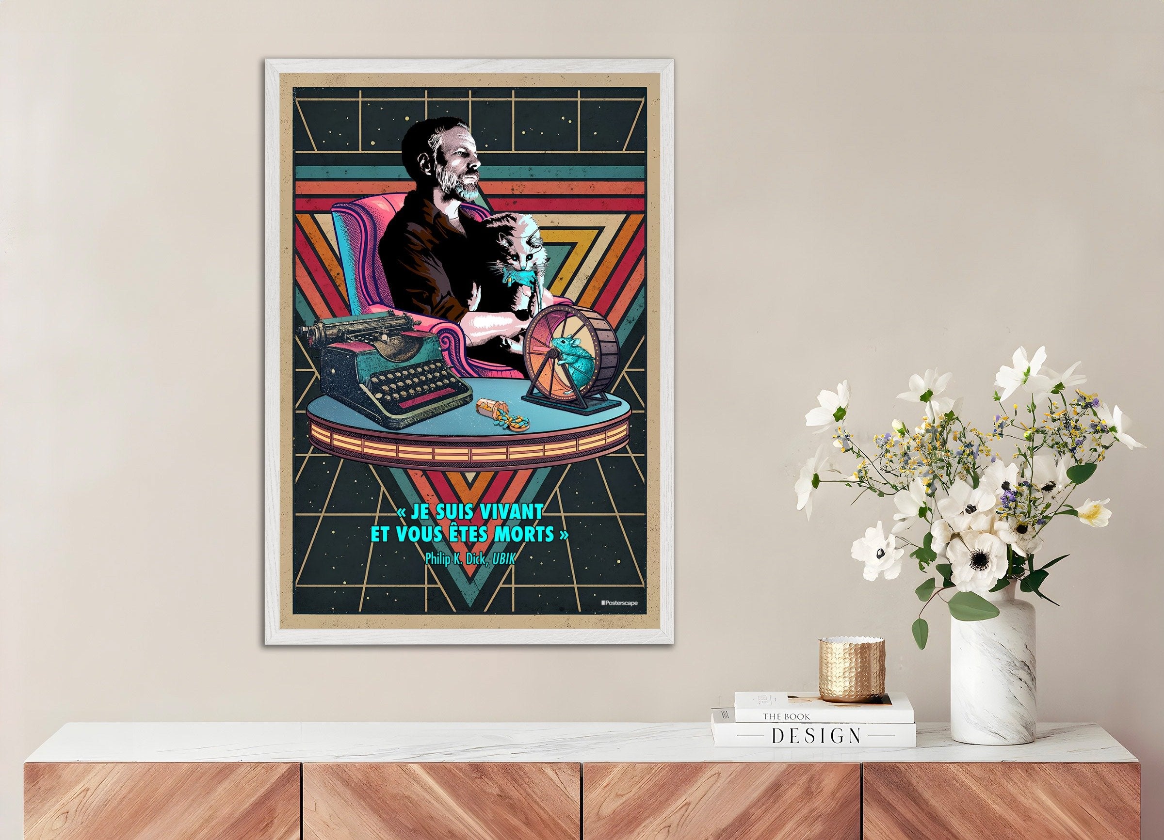 Lámina decorativa con cita de Philip K. Dick - "Estoy vivo y tú estás muerto" - Póster retro de ciencia ficción