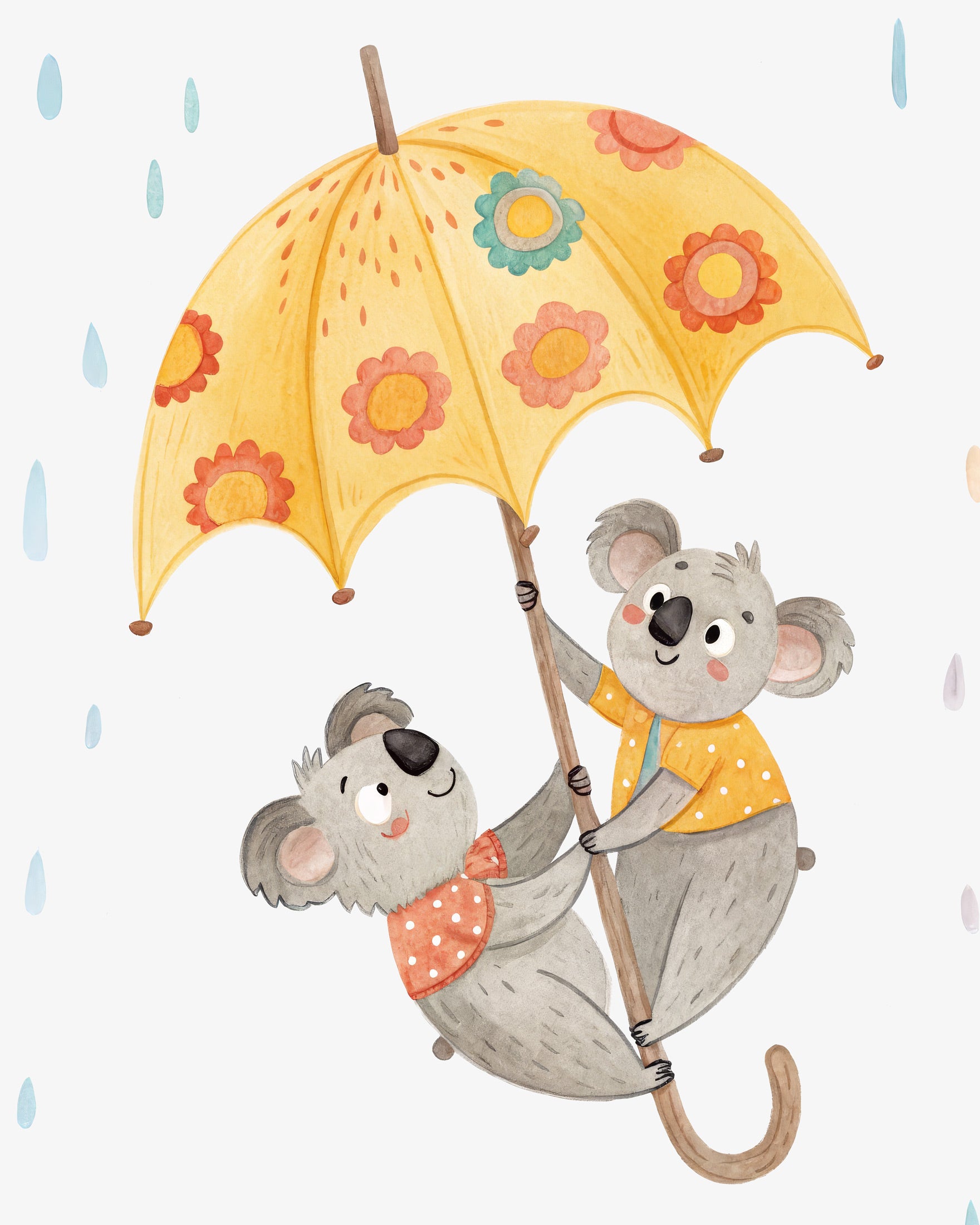 Póster de Koalas con Paraguas - Lámina decorativa para habitación infantil