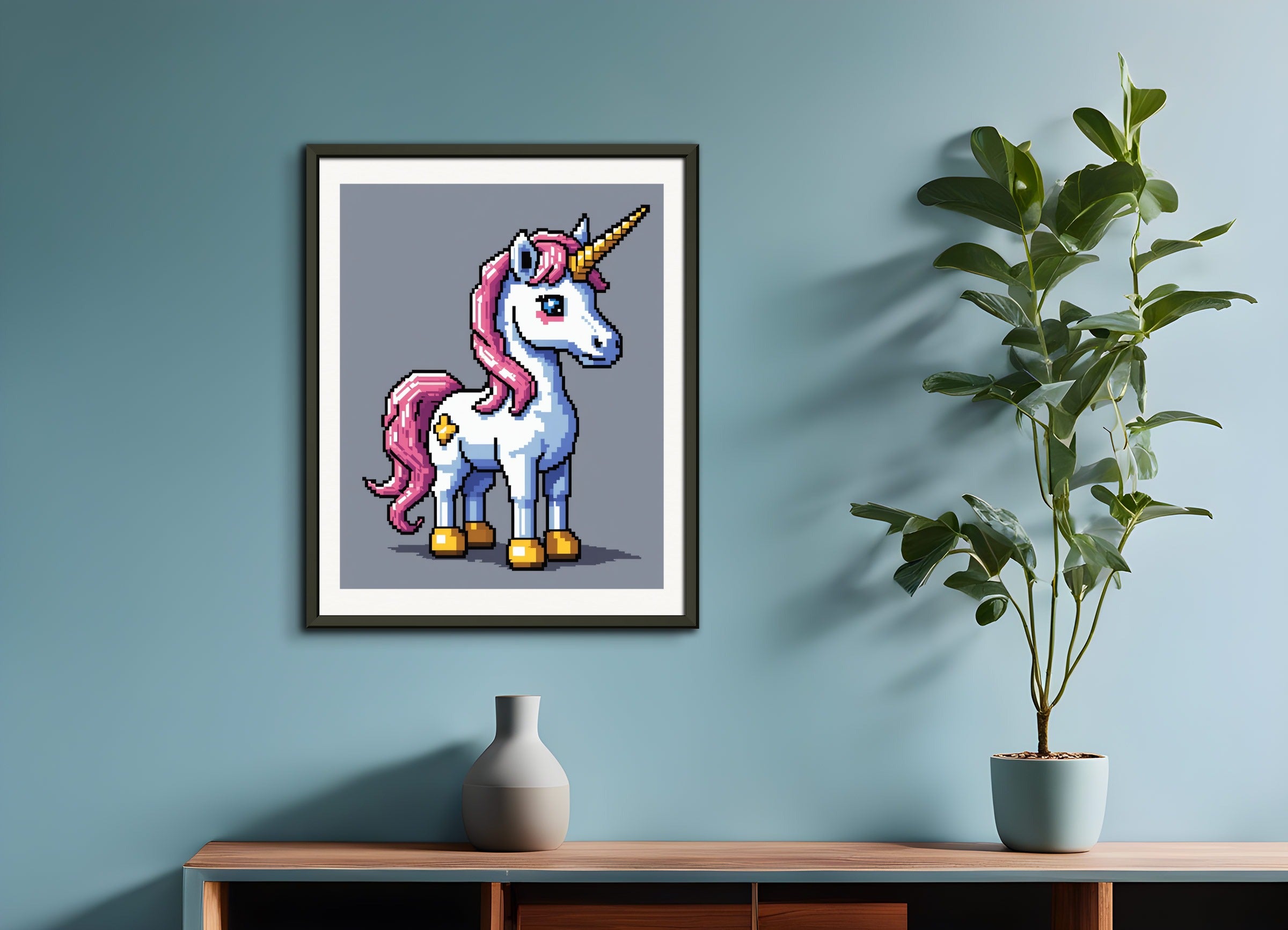 Poster with metal frame: Pixel Art, Unicorn