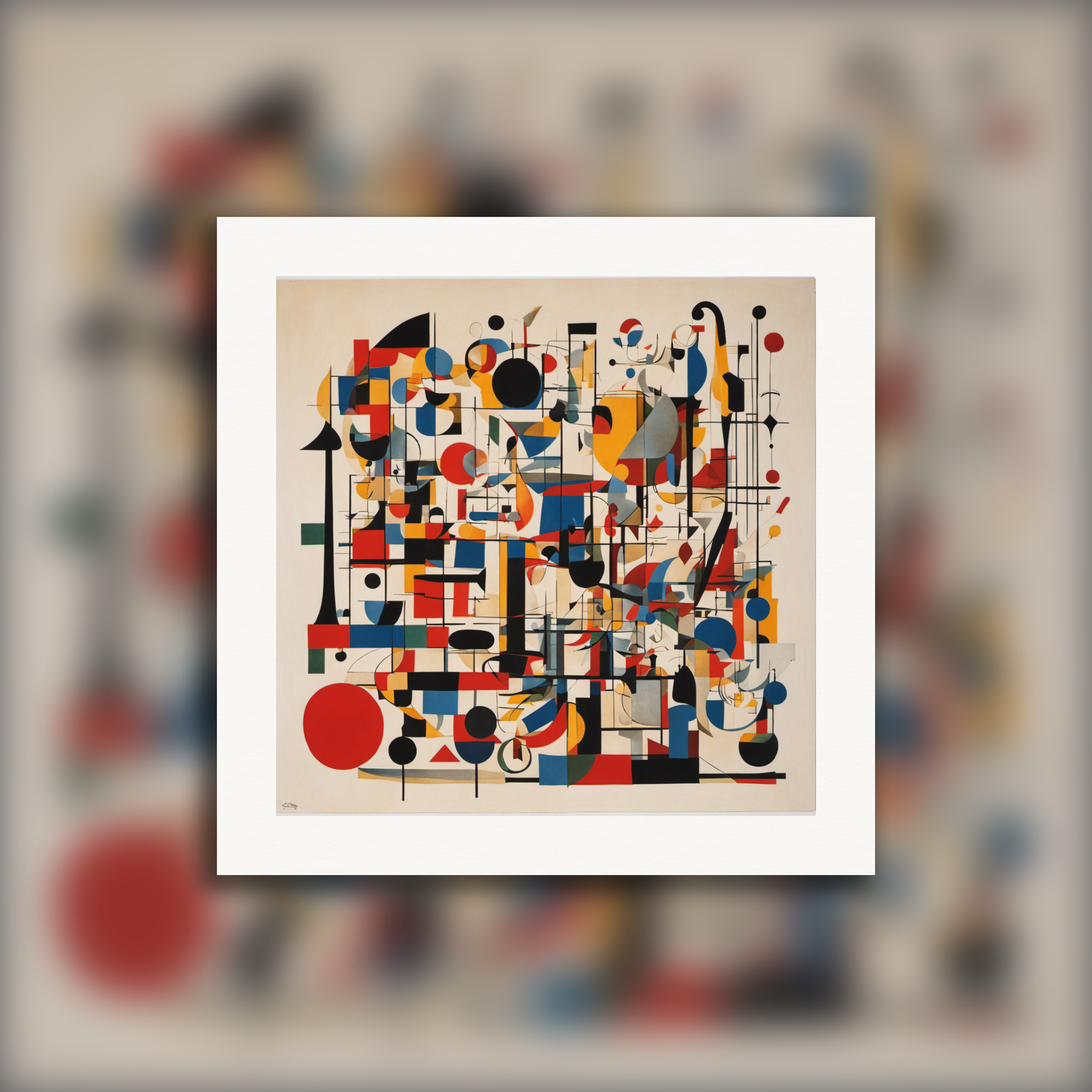 Líneas y figuras geométricas con formas flotantes, arte abstracto juguetón - Póster
