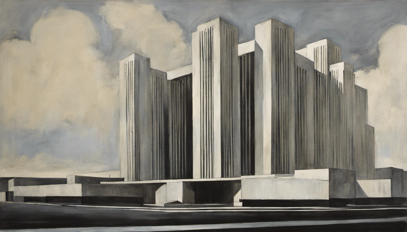 Retratos expresionistas andróginos americanos de principios del siglo XX, arquitectura brutalista - Póster