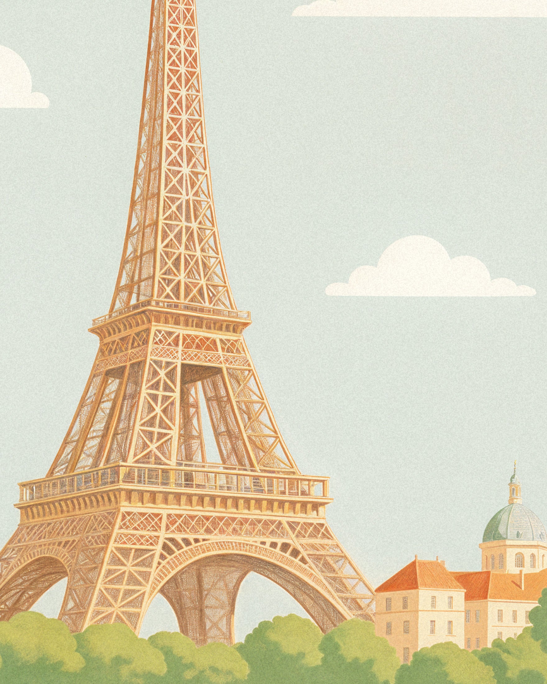 París – Ilustración en Pastel Suave de la Torre Eiffel - Póster