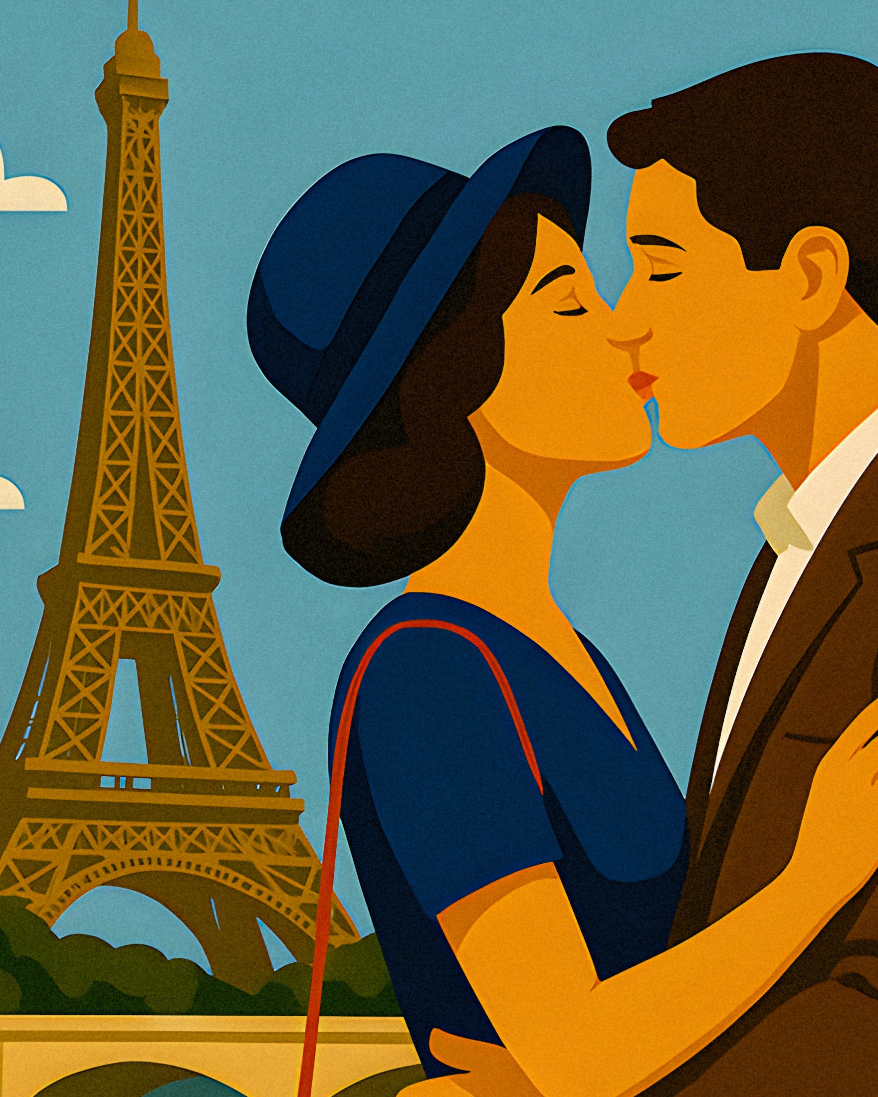 Póster de Amantes de París – Ilustración Romántica de Estilo Vintage