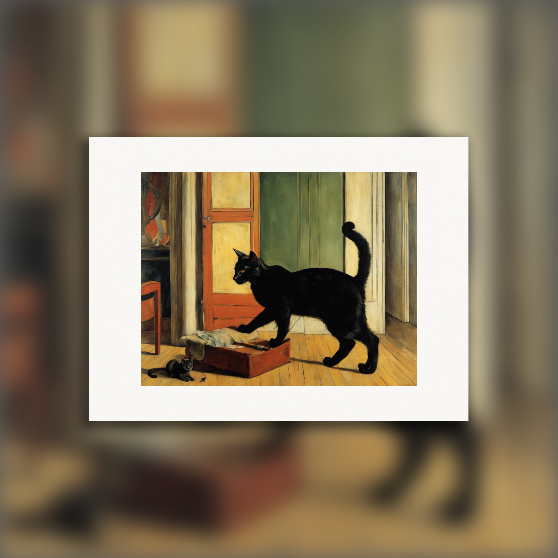 Pintura figurativa francesa, un gato - Póster