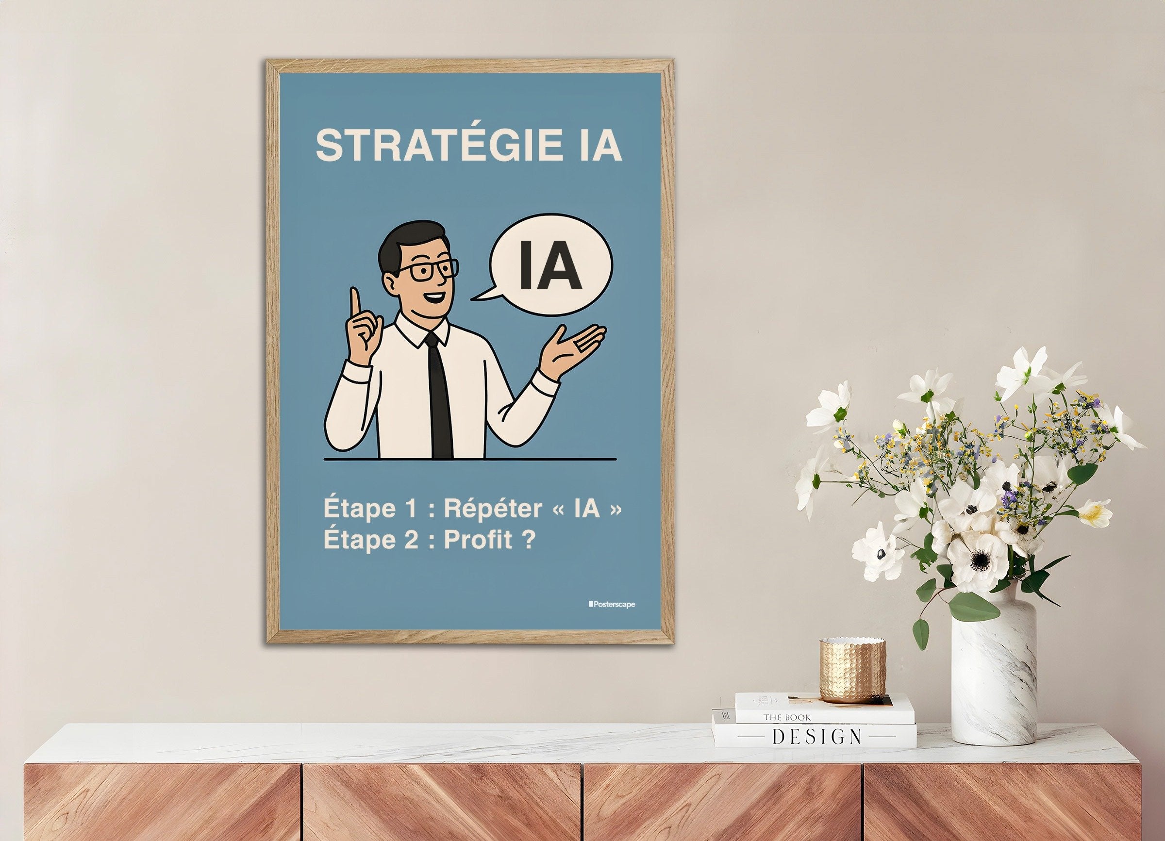 Poster of AI - Demotivational Poster, with natural wooden frame