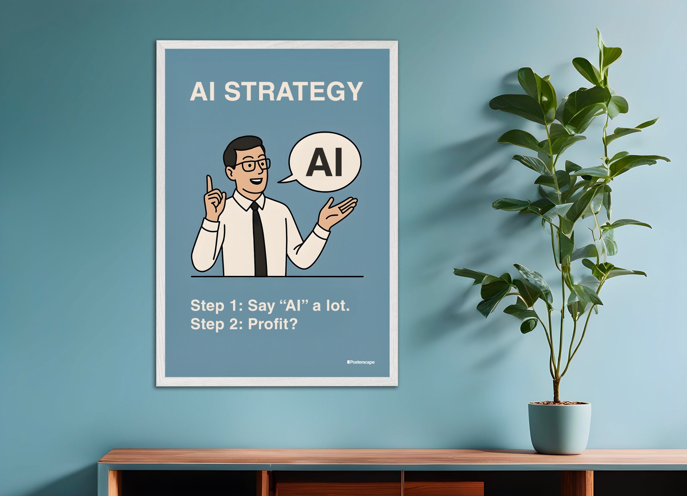 Poster of AI - Demotivational Poster, with white wooden frame