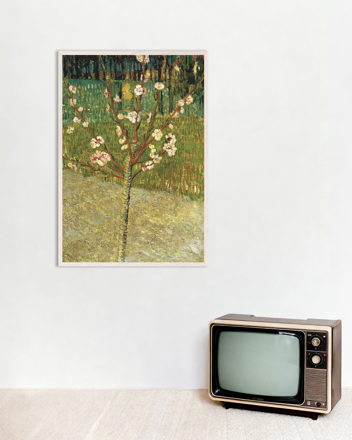 Póster de Almendro en flor (1888), de Vincent van Gogh, con marco de madera blanca