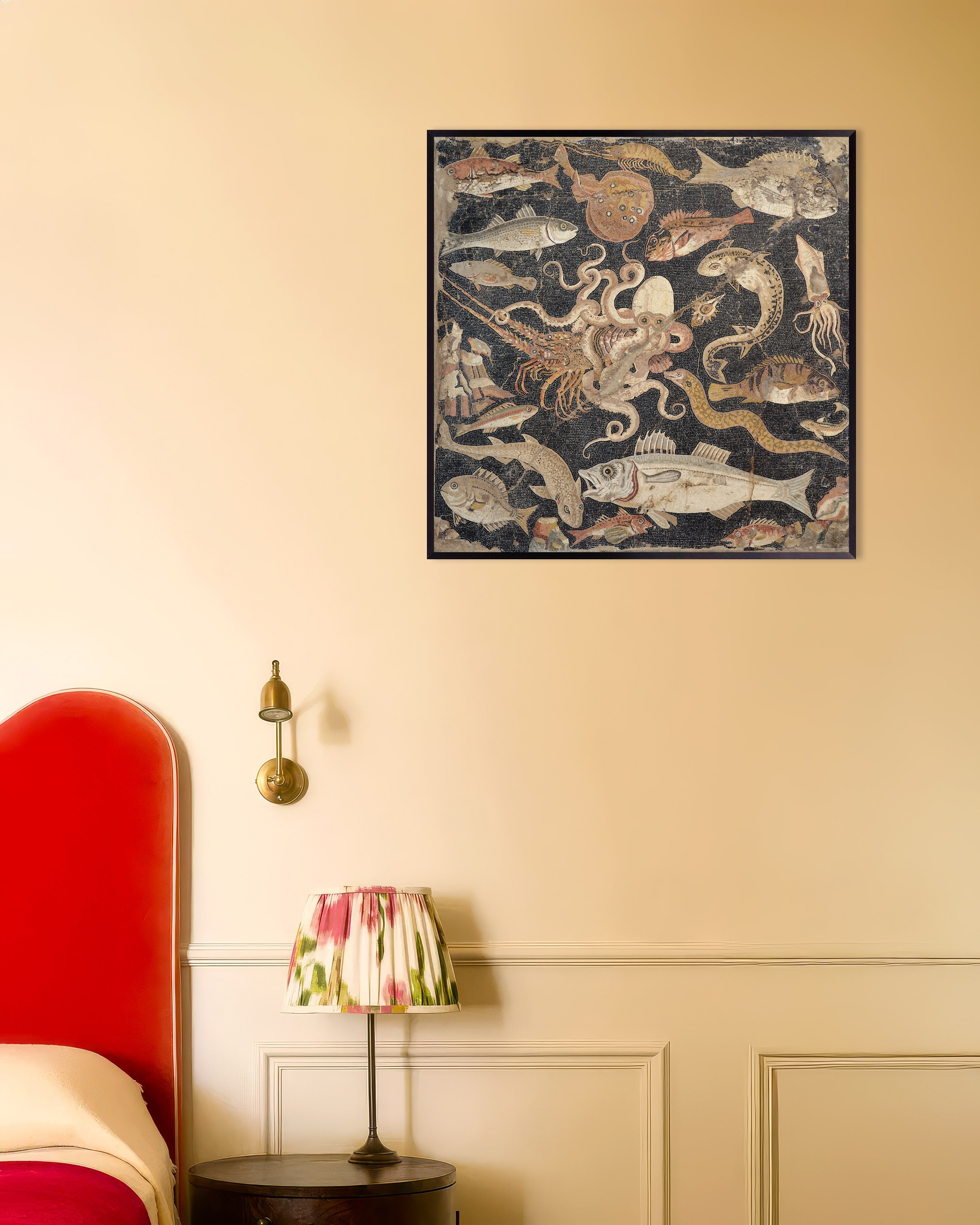 Poster of Ancient Pompeii Marine Life Mosaic - Roman Sea Creatures Art Print, with metal frame