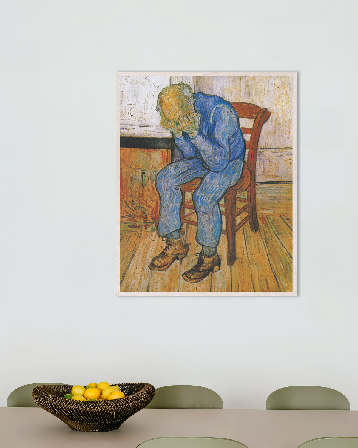 Póster de A las puertas de la eternidad (1890), de Vincent van Gogh, con marco de madera blanco