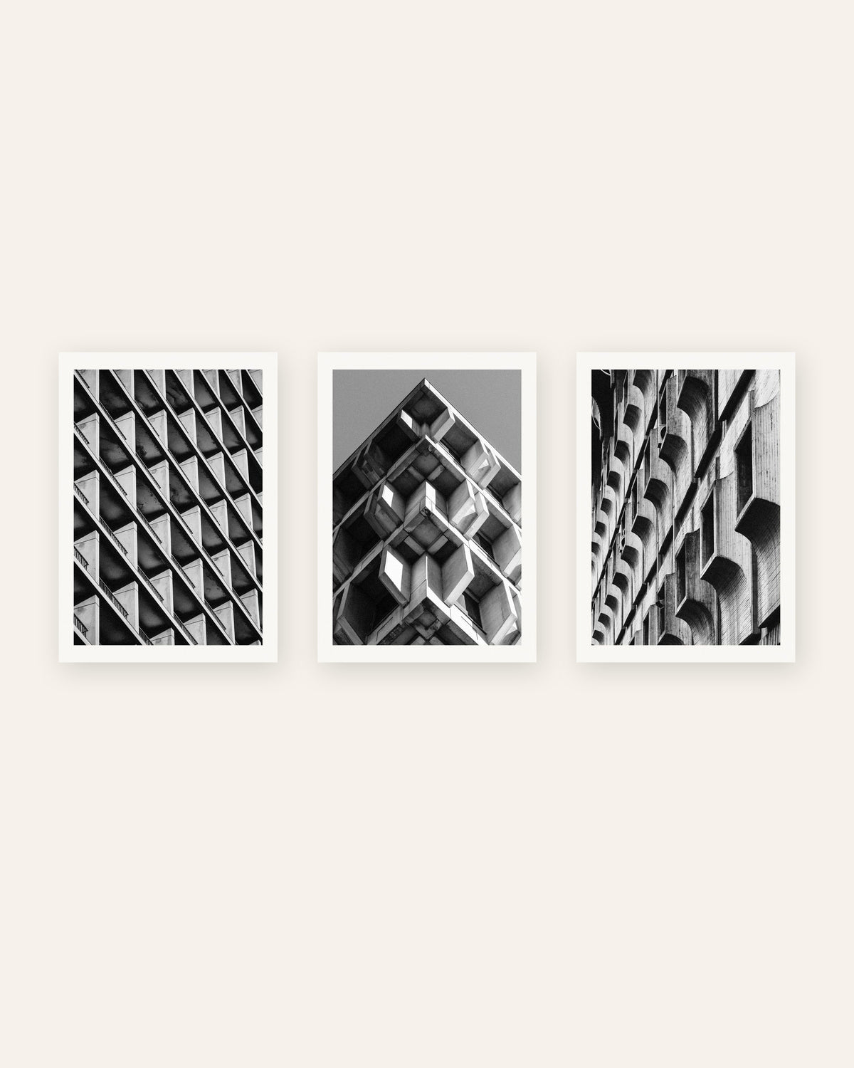 Pósters brutalistas, conjunto de 3: patrones de hormigón, sin marco