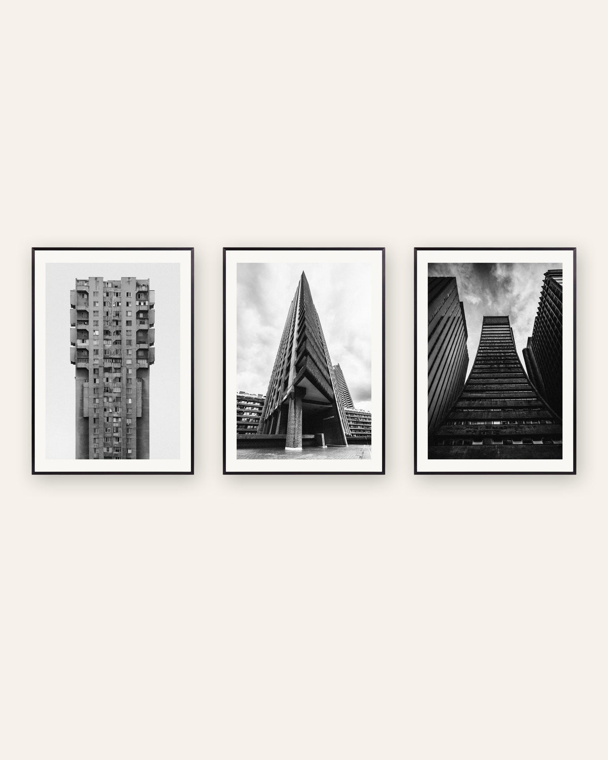 Pósters brutalistas, conjunto de 3: torres de hormigón, con marcos de metal negro