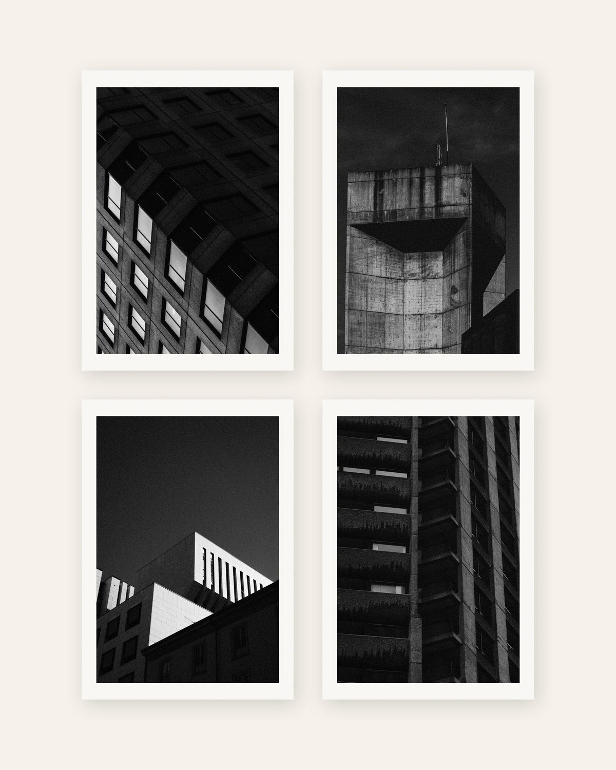 Pósters brutalistas, conjunto de 4: el hormigón de noche, sin marco