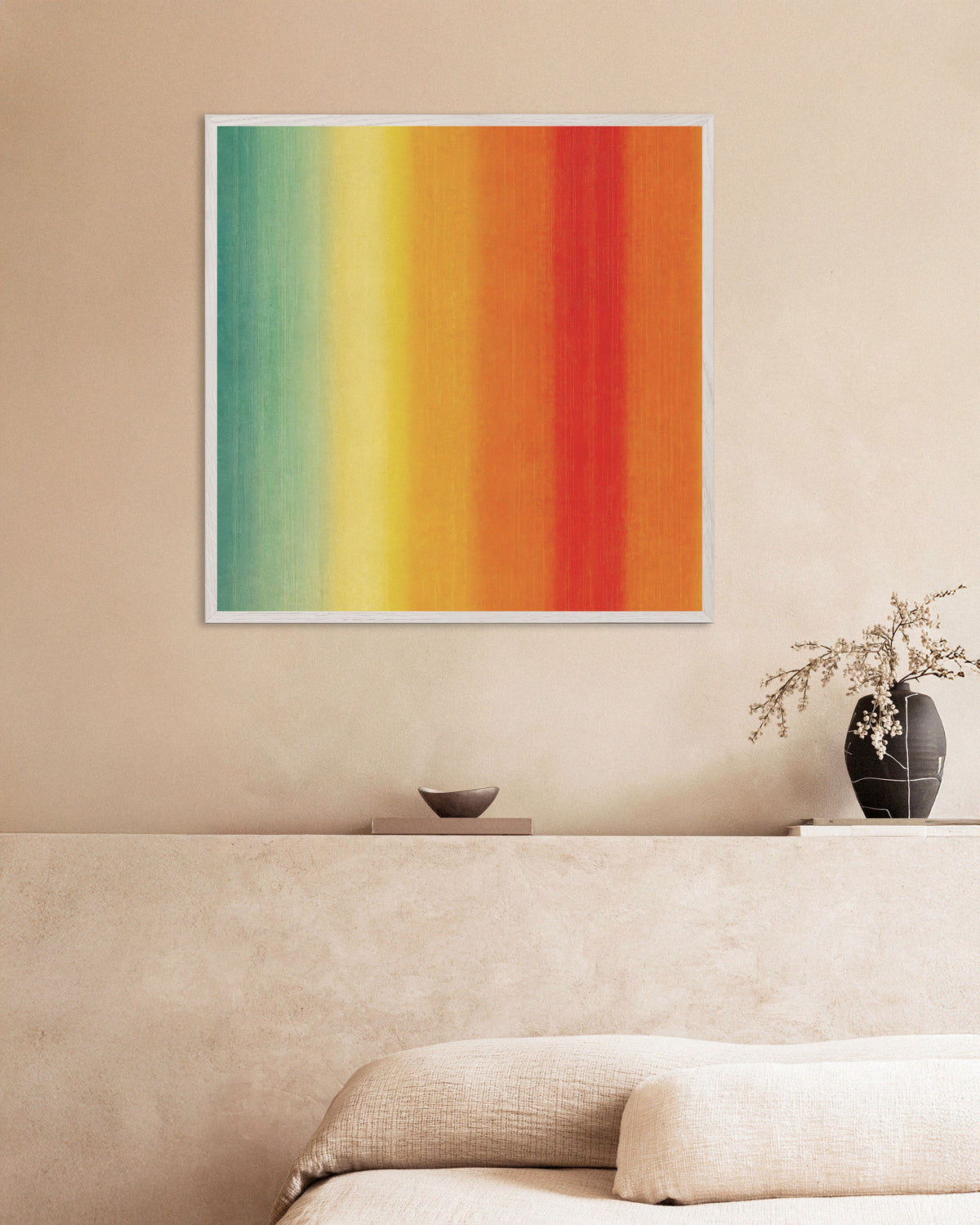 Póster con degradado de colores relajantes, con marco de madera blanca