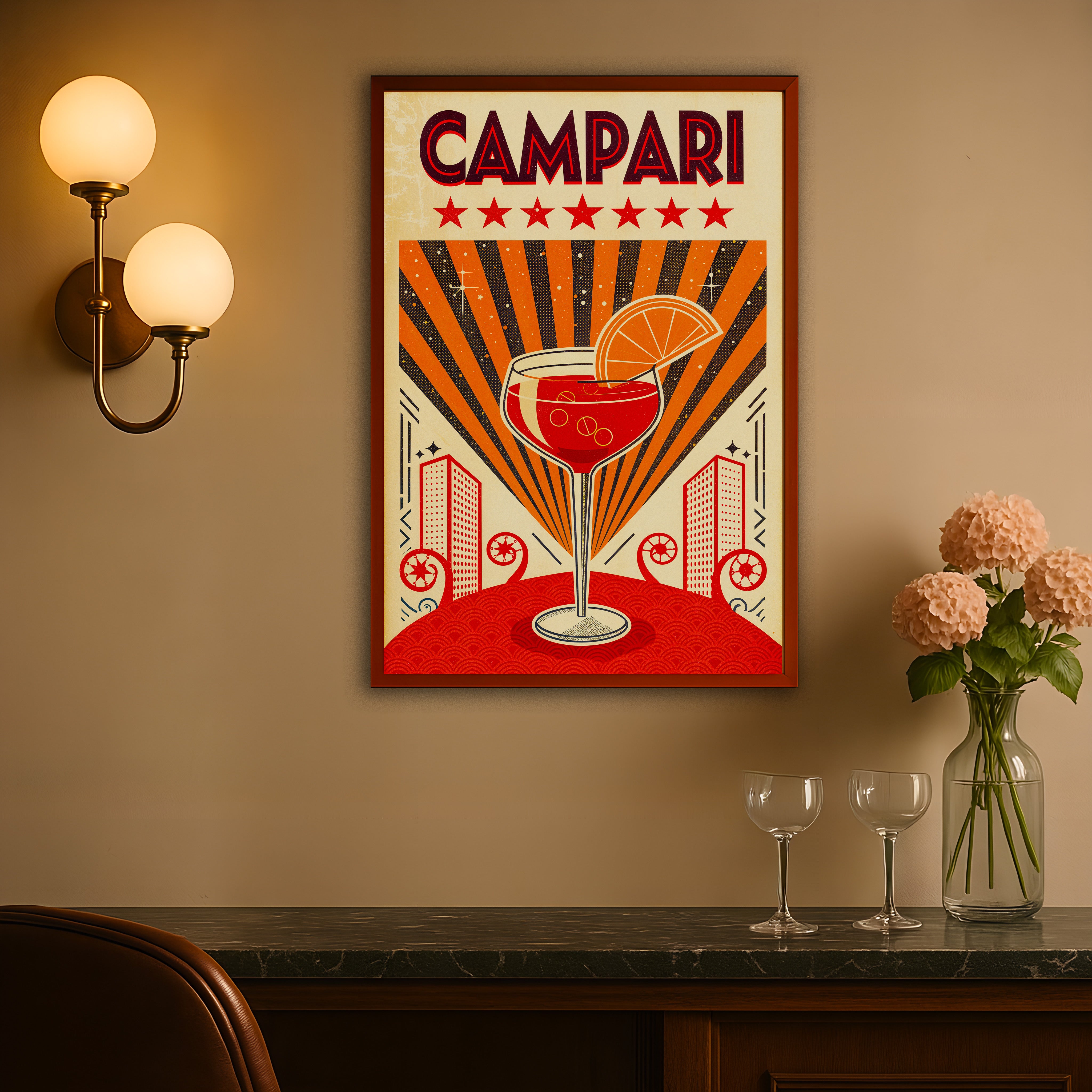 Cóctel Campari - Lámina decorativa de aperitivo retro Póster