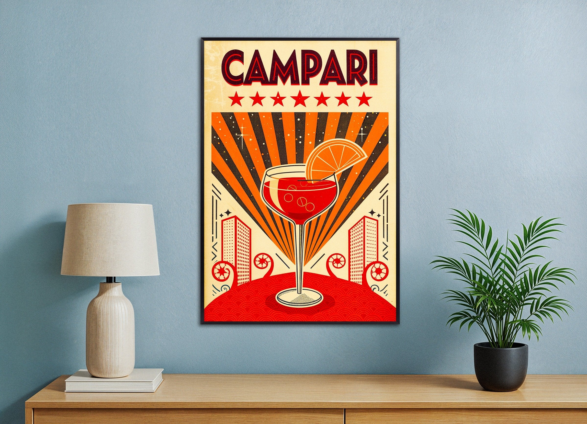 Poster of Campari Cocktail - Retro Aperitif Art Print, with metal frame