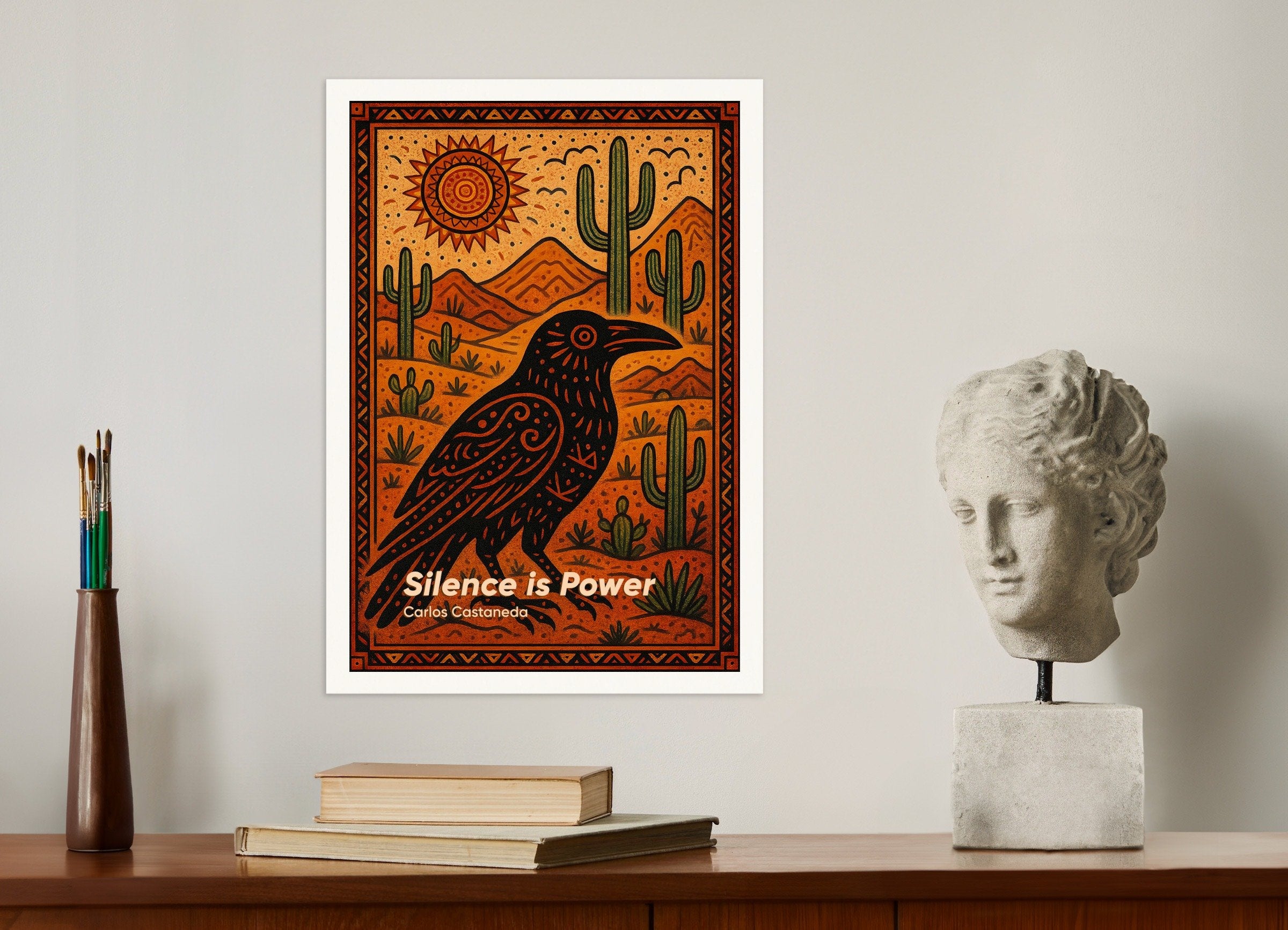 Poster of Carlos Castaneda "Power of Silence" Quote Poster
