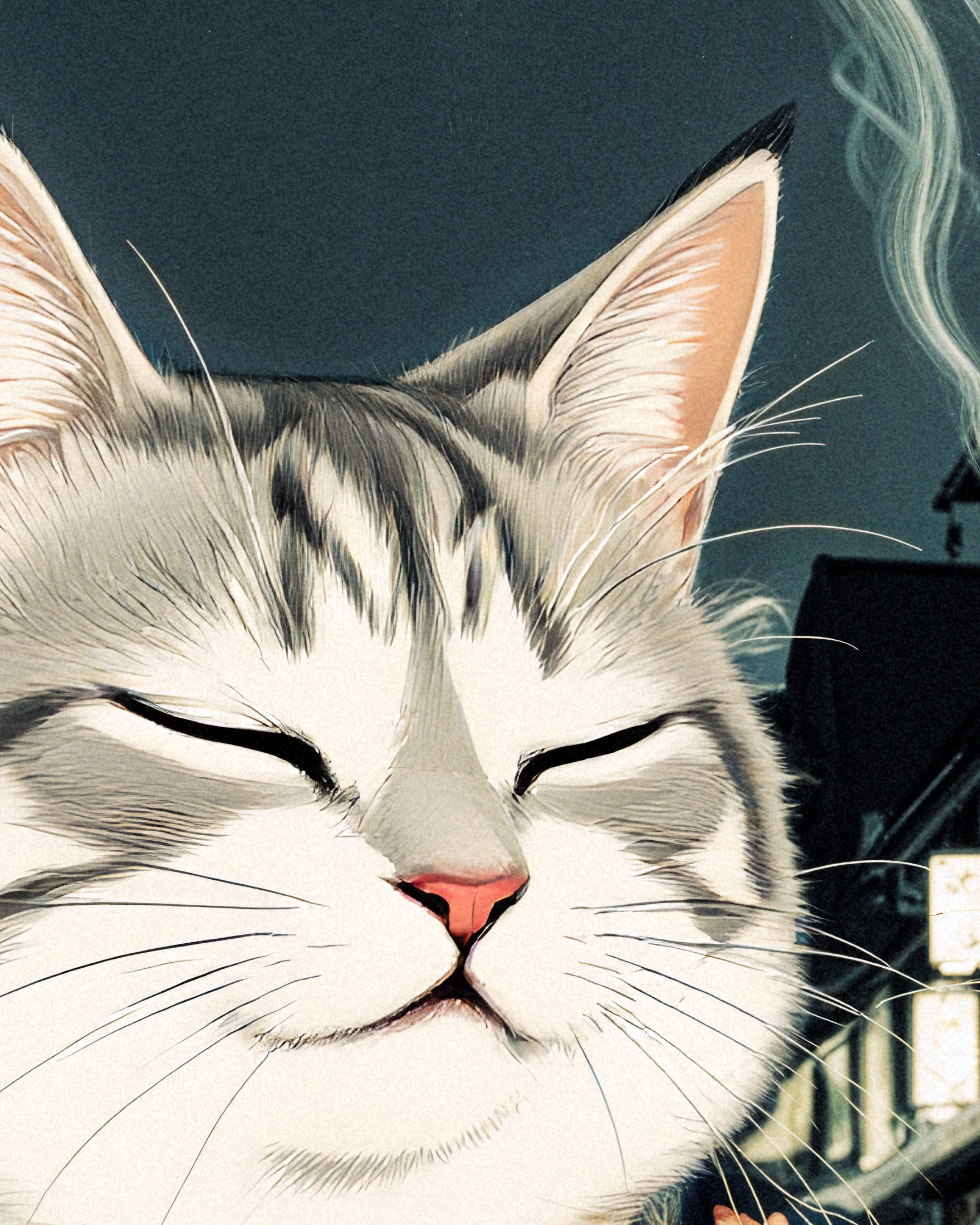 Delicioso ramen, gato, restaurante asiático - Póster