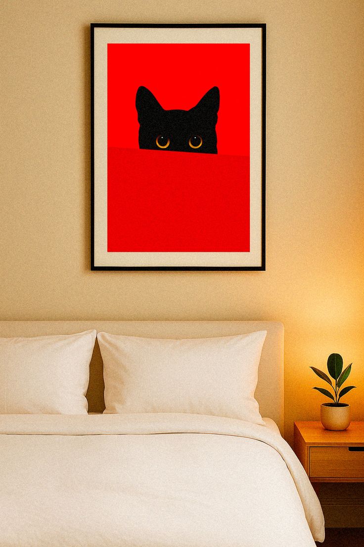 Gato detrás de una pared roja - Póster