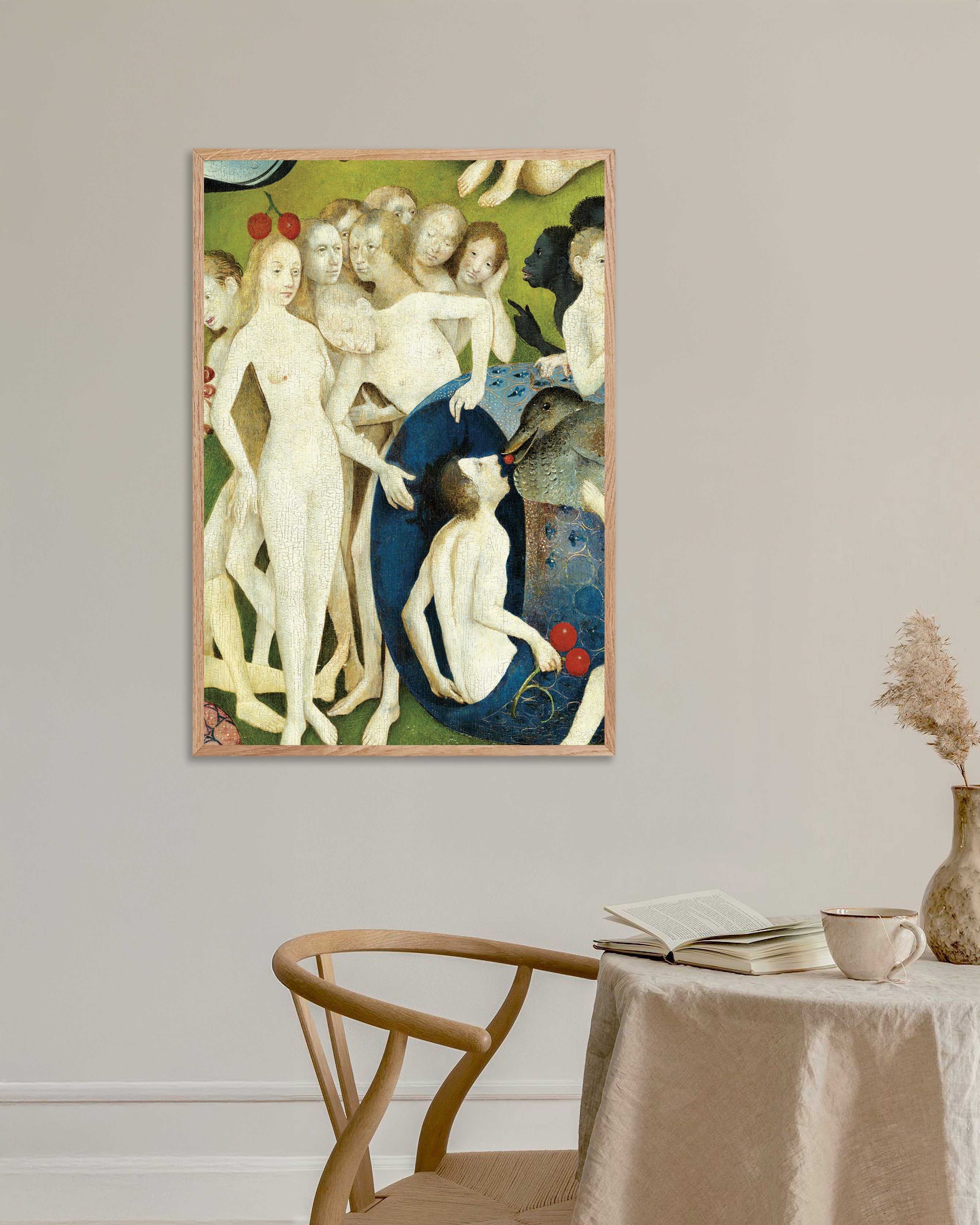 Poster of Cherry head and the giant duck - Detail from The Garden of Earthly Delights, with natural wooden frame