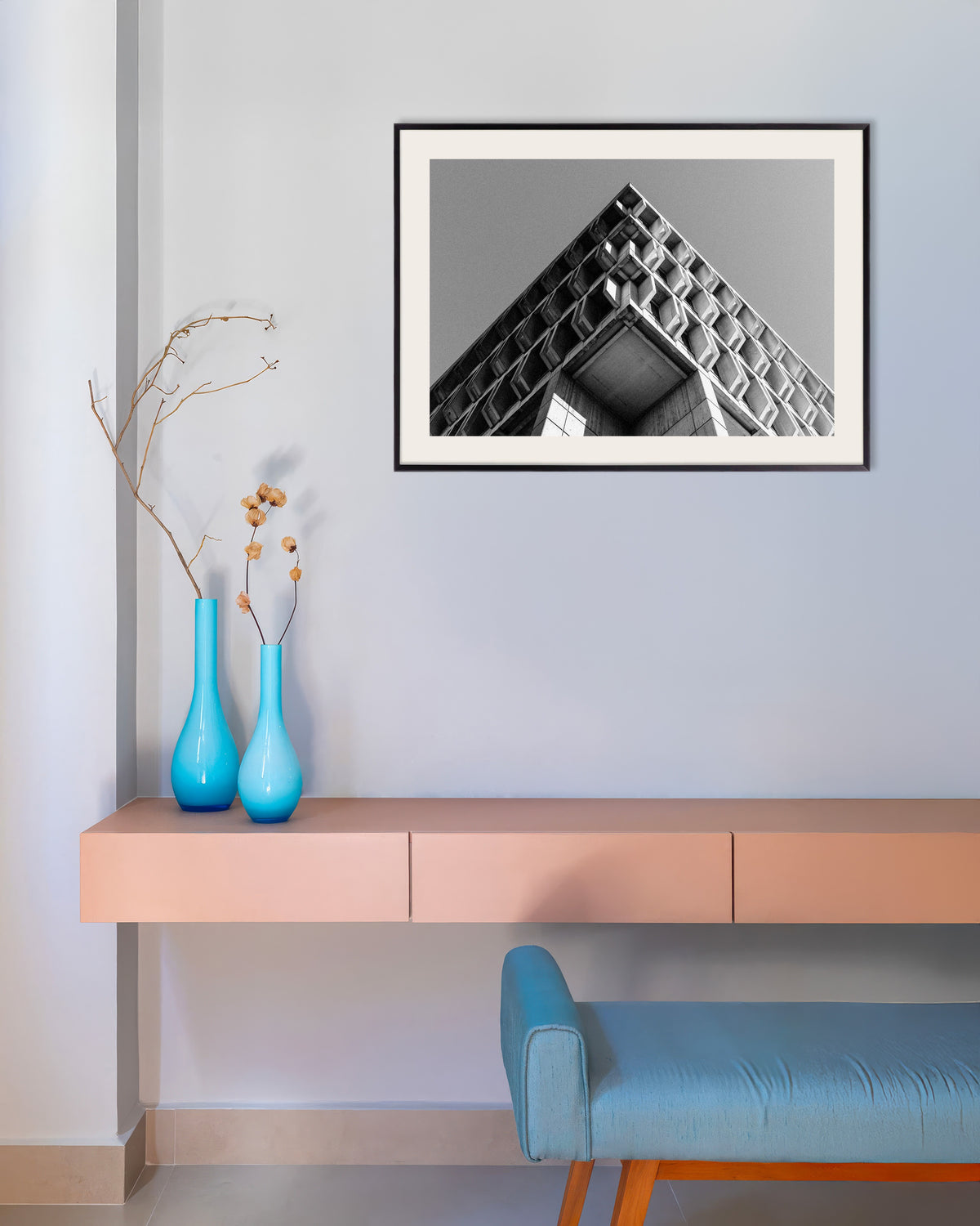 Póster «Esquina artesonada en perspectiva marcada», con marco metálico