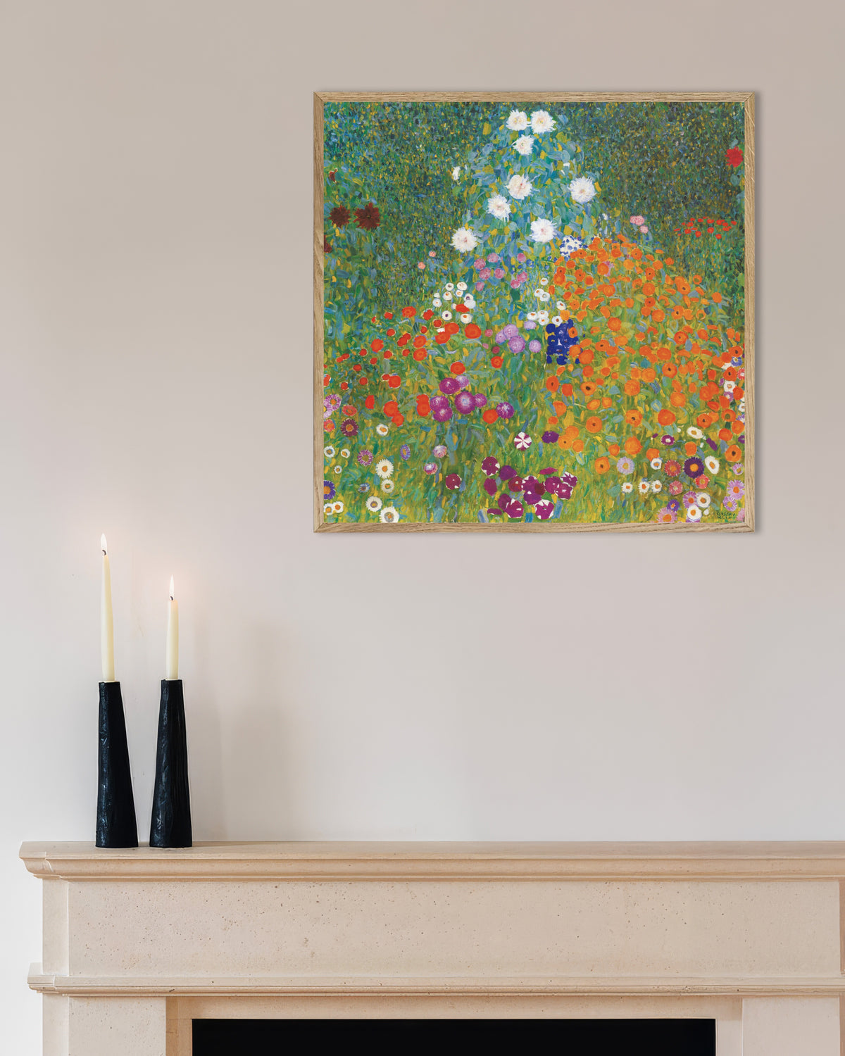 Póster Jardín campestre (1905–1907), de Gustav Klimt, con marco de madera natural