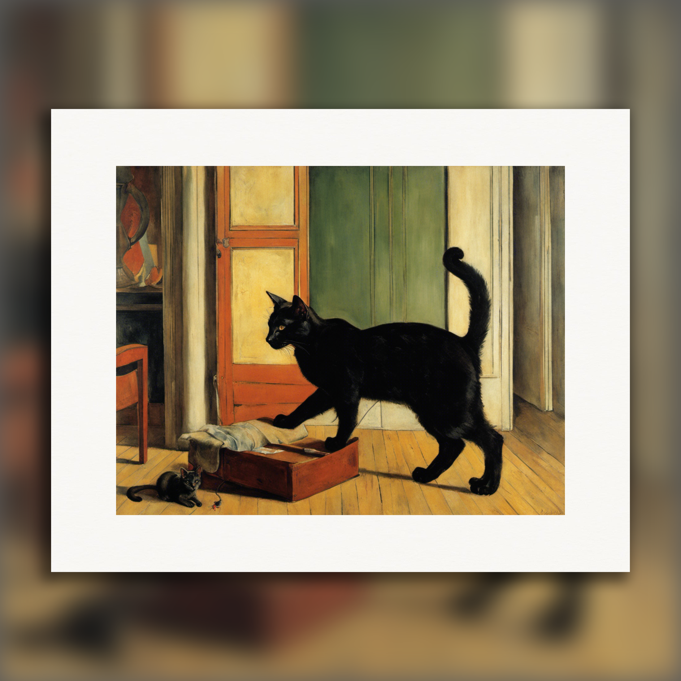 Pintura figurativa francesa, un gato - Póster
