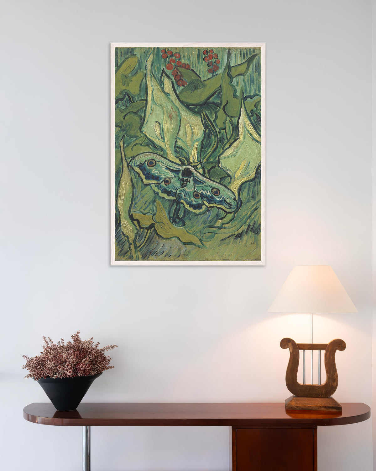 Póster de Polilla emperador (1889), de Vincent van Gogh, con marco de madera blanca