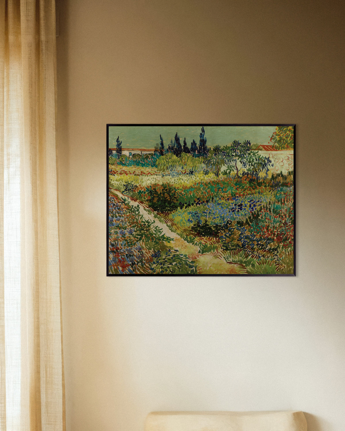 Póster de Jardín en Arlés (1888), de Vincent van Gogh, con marco metálico