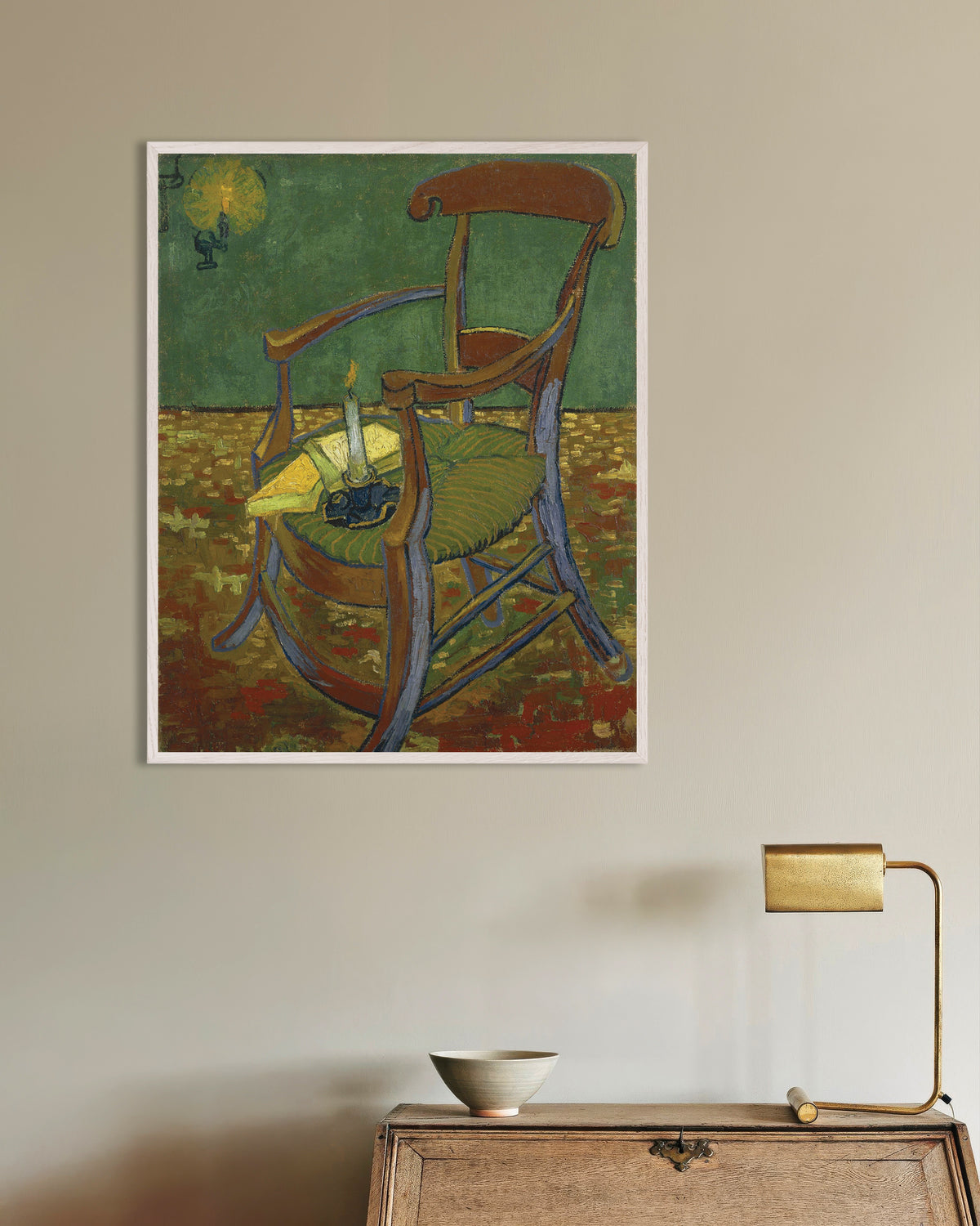 Póster de La silla de Gauguin (1888), de Vincent van Gogh, con marco de madera blanca