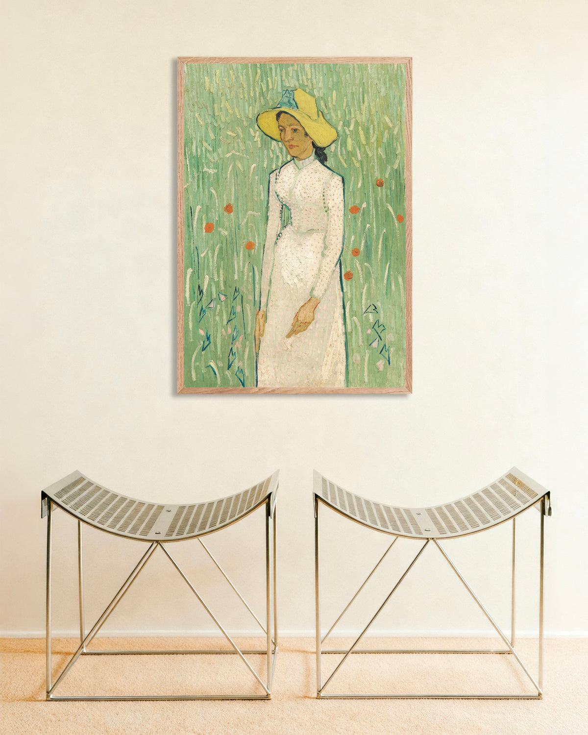 Póster de Chica de blanco (1890), de Vincent van Gogh, con marco de madera natural
