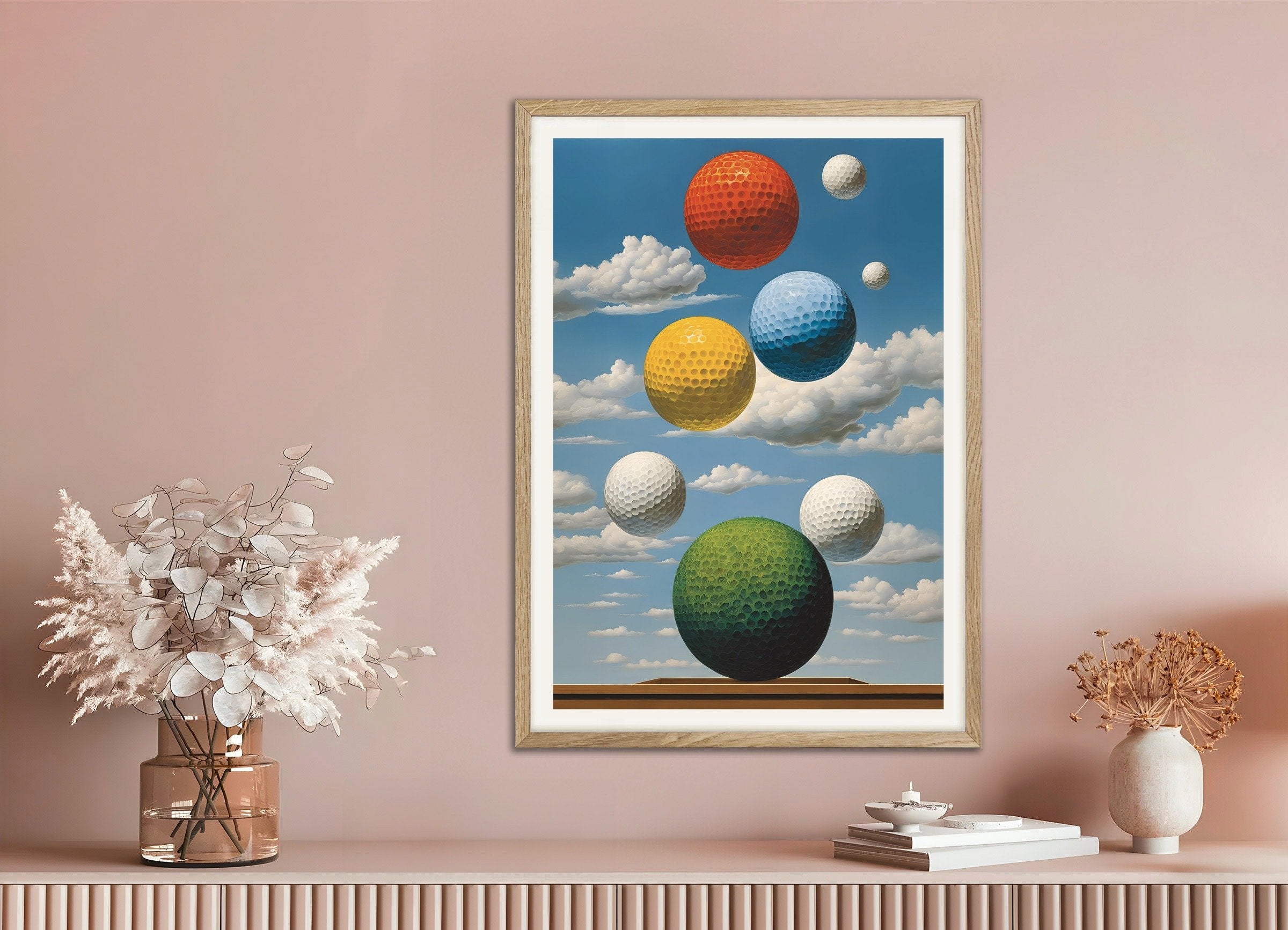 Poster of Golf worlds – Surreal sky poster, with natural wooden frame