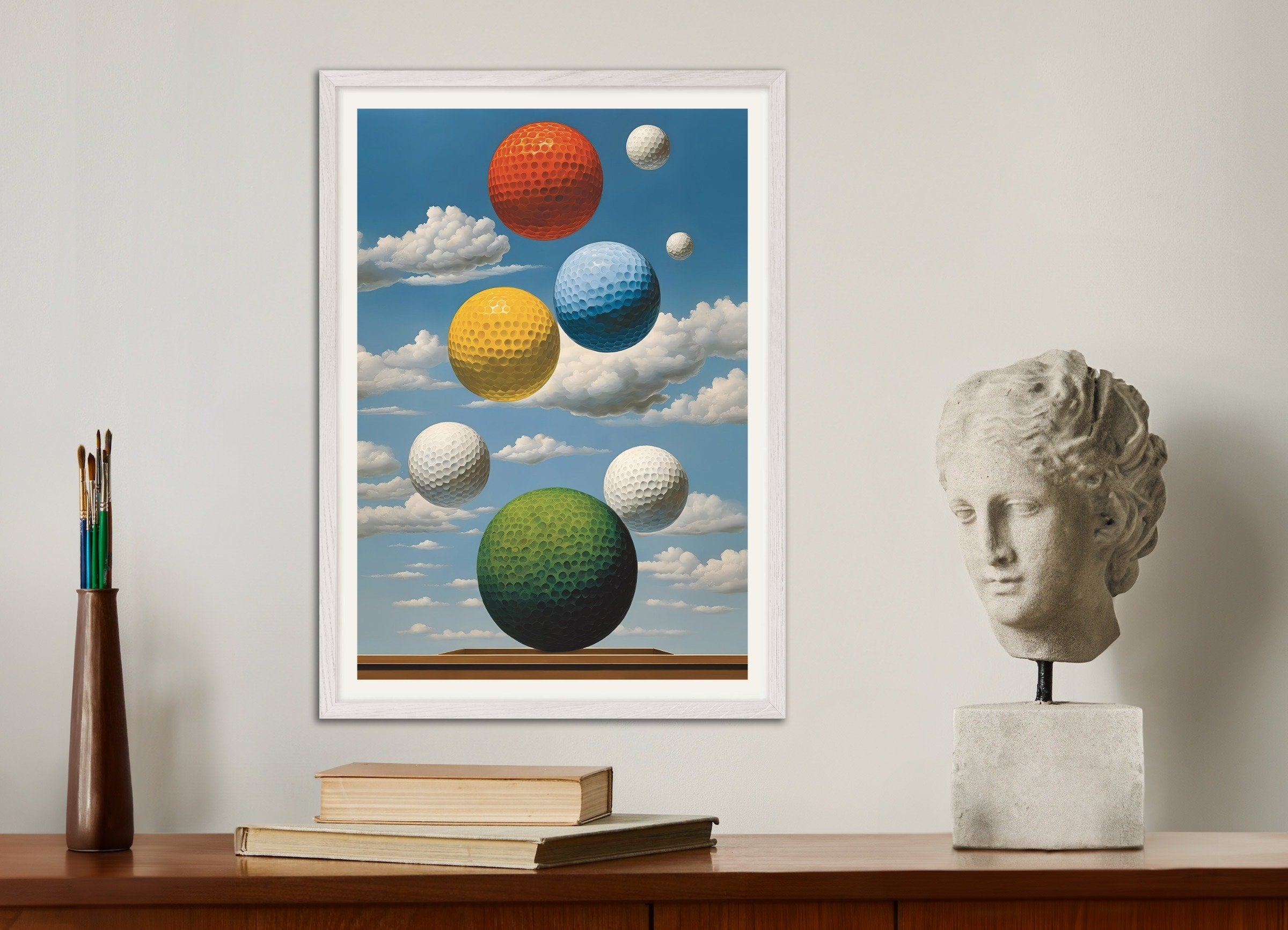 Poster of Golf worlds – Surreal sky poster, with white wooden frame
