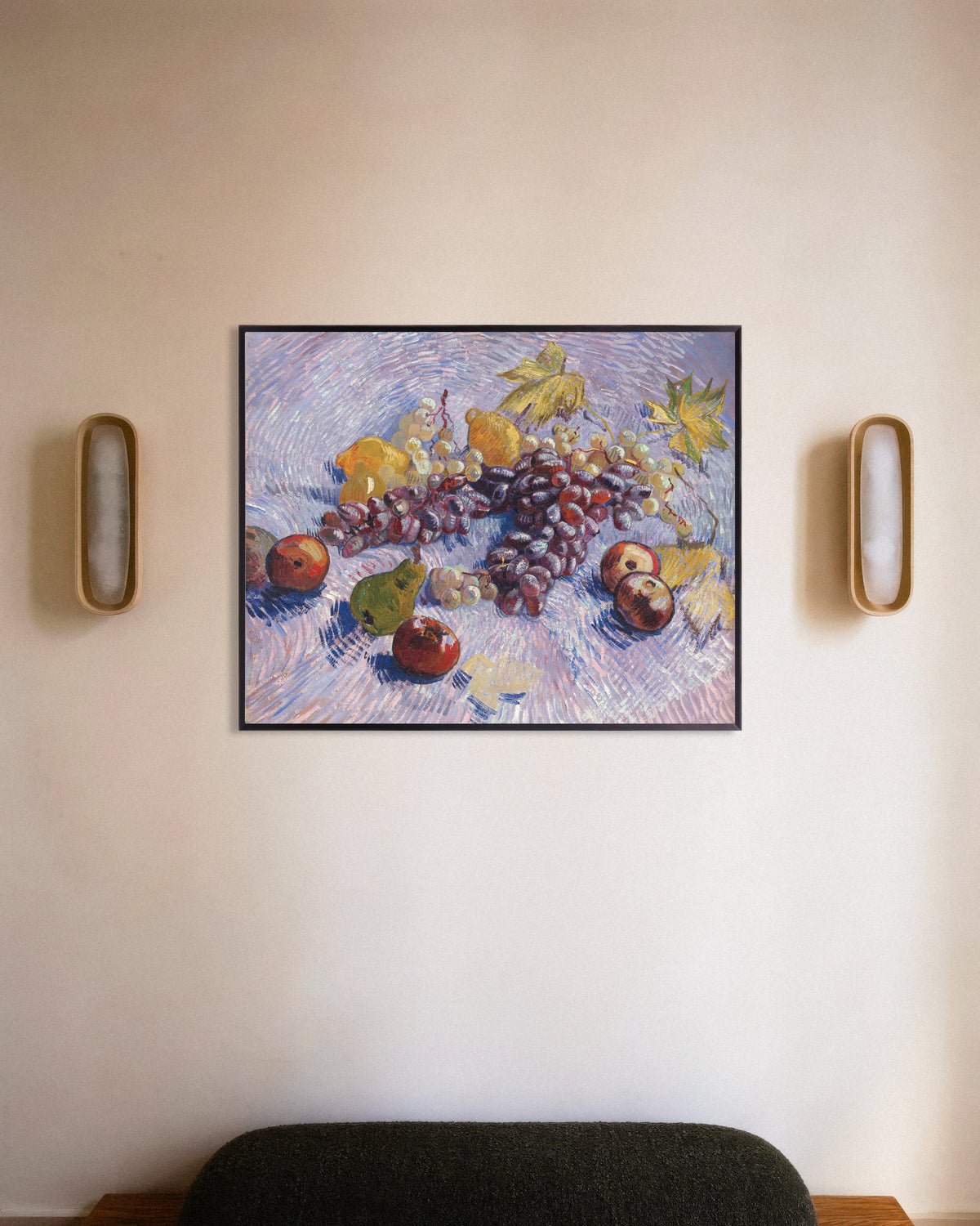 Póster de Uvas, limones, peras y manzanas (1887), de Vincent van Gogh, con marco metálico