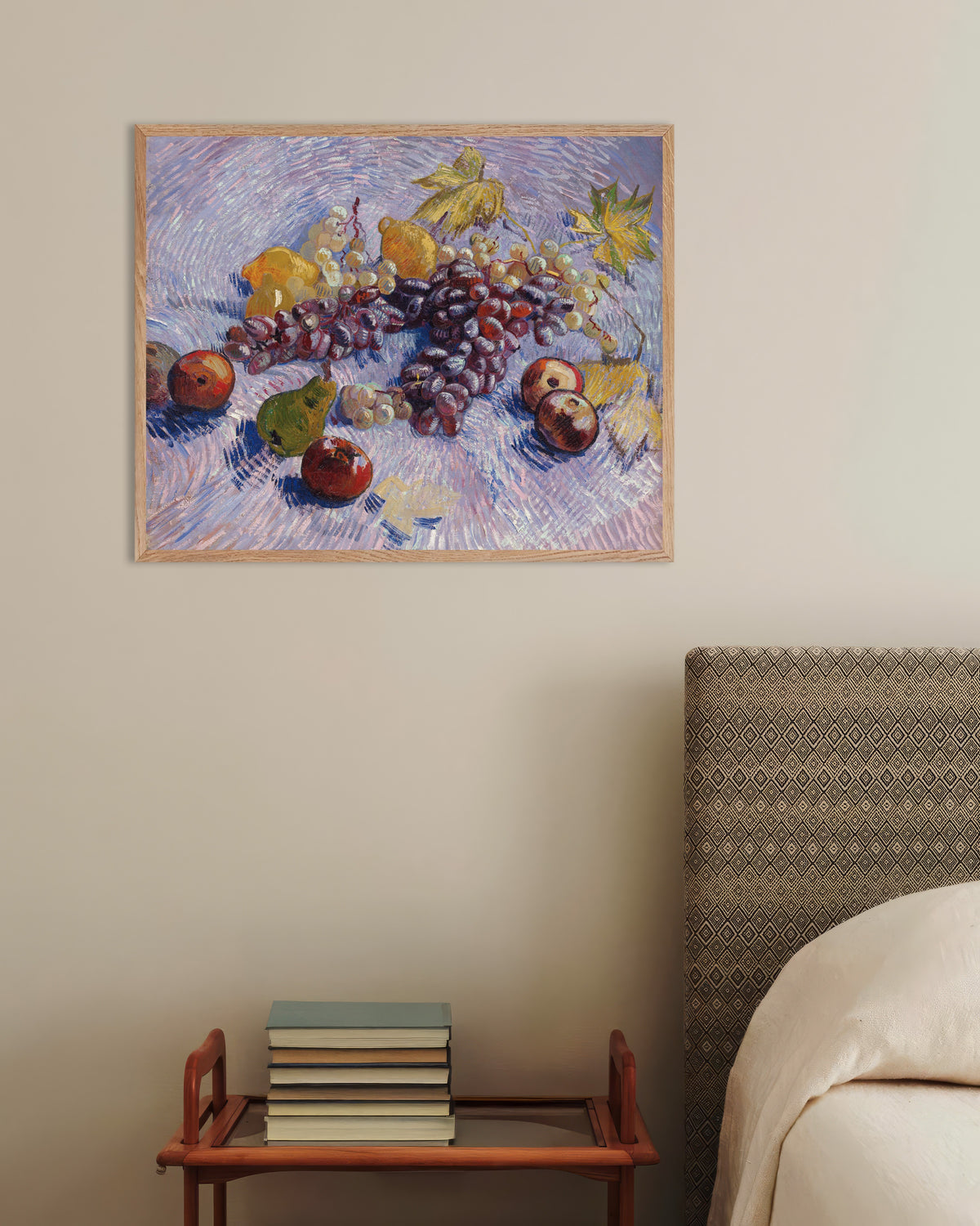 Póster de Uvas, limones, peras y manzanas (1887), de Vincent van Gogh, con marco de madera natural