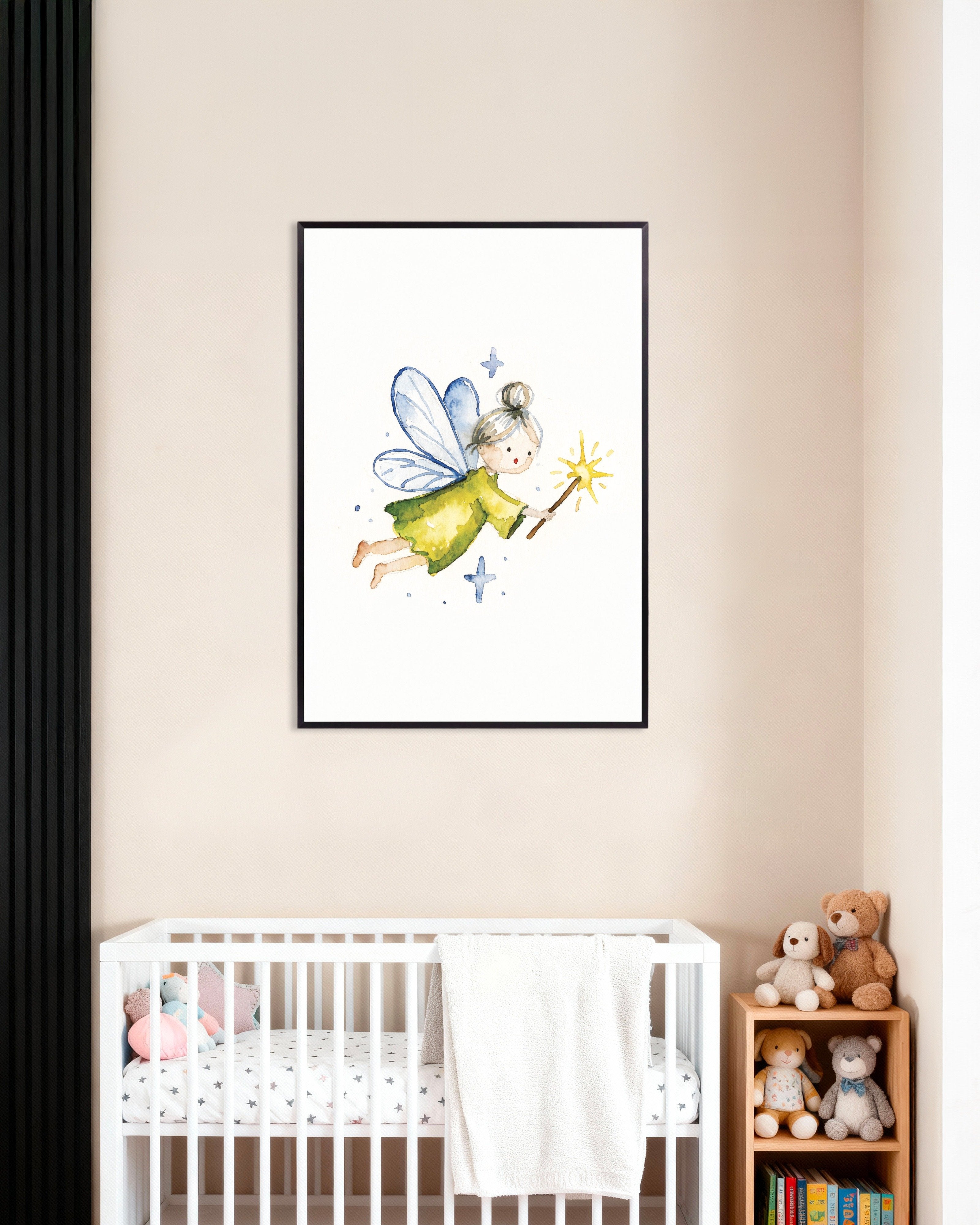 Poster of Green Dress Fairy Watercolor Poster, with metal frame