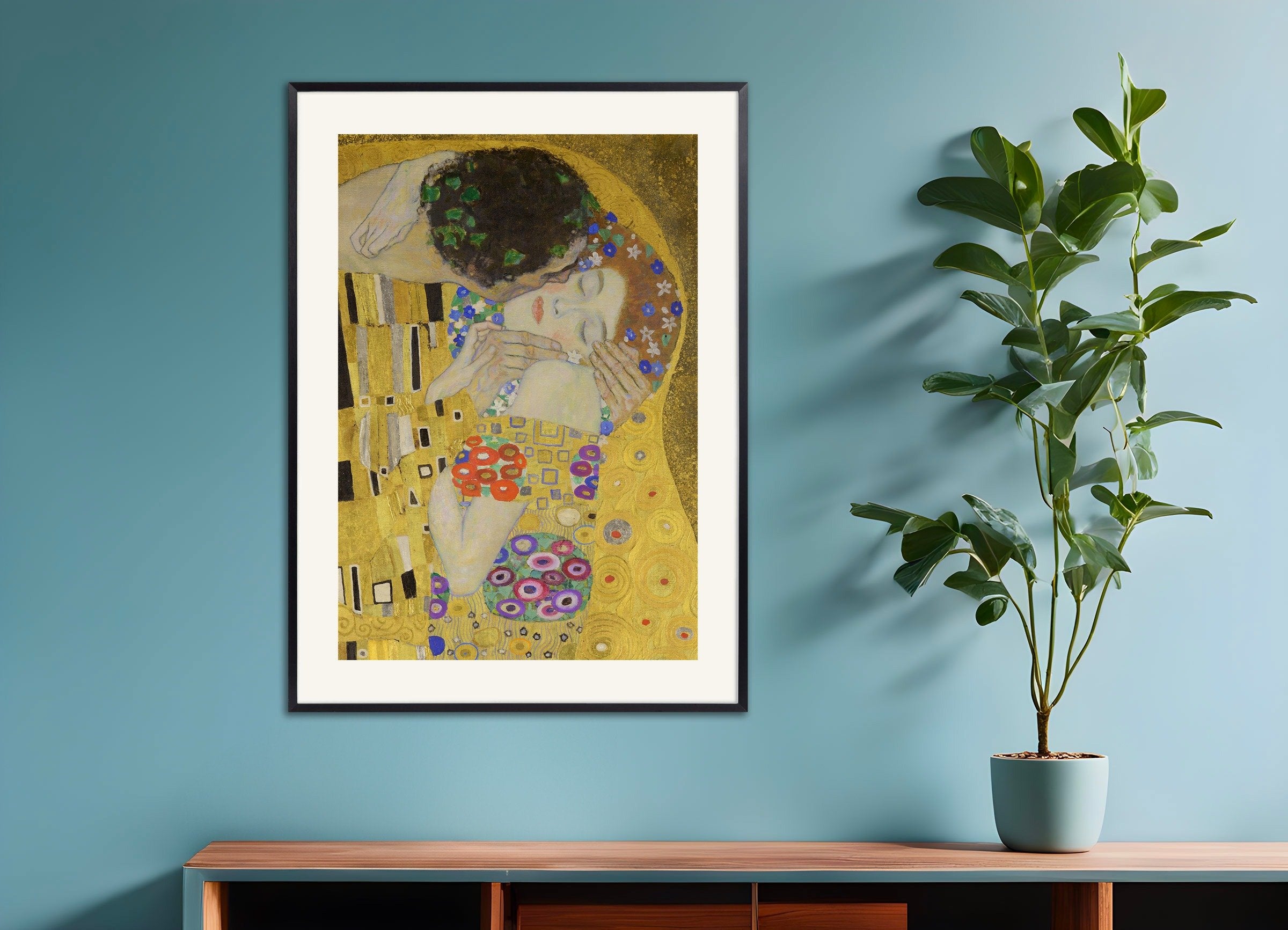 Poster of Gustav Klimt Print - The Kiss, with metal frame