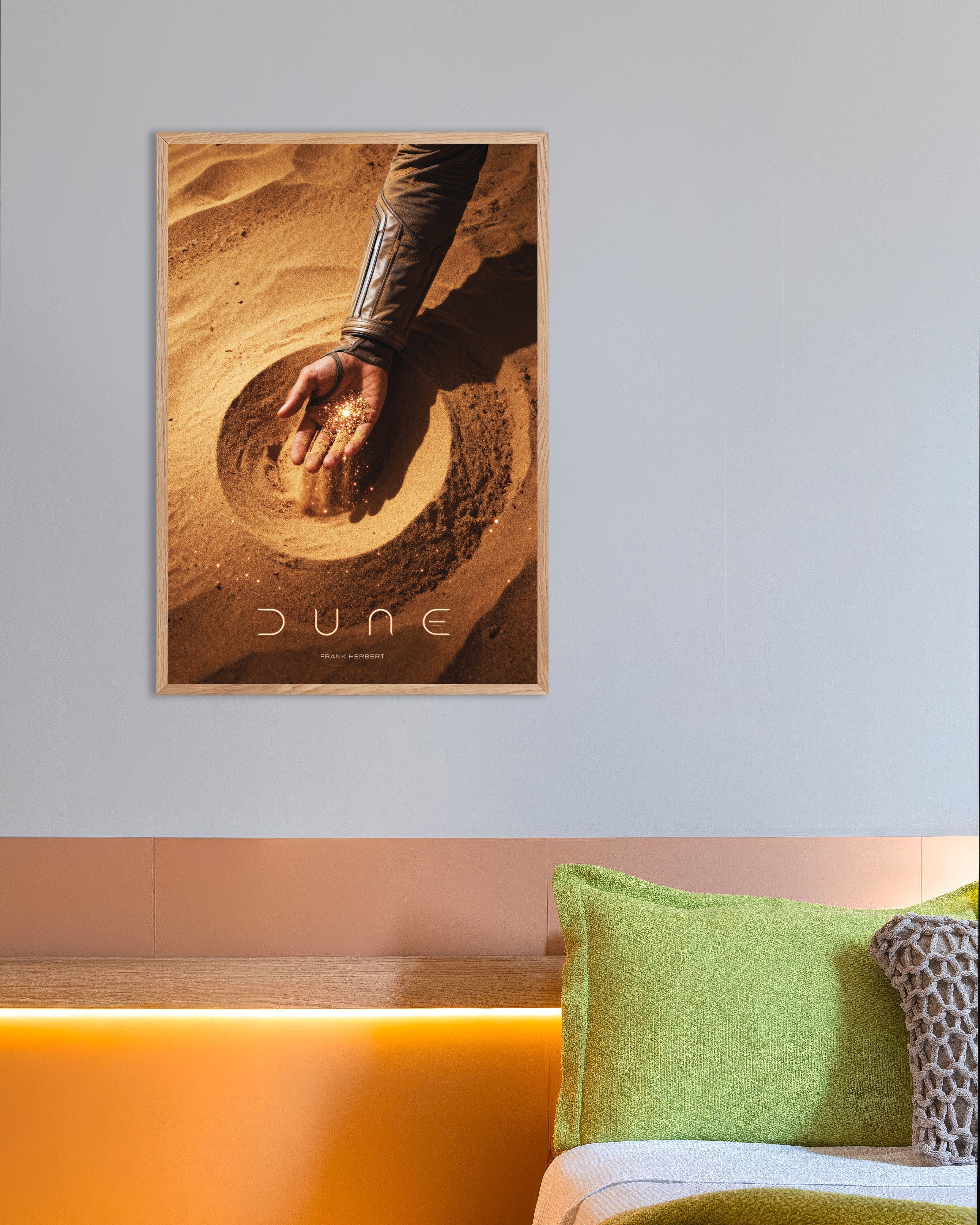 Poster of Hand of Sand on a Dune, Poster, with natural wooden frame