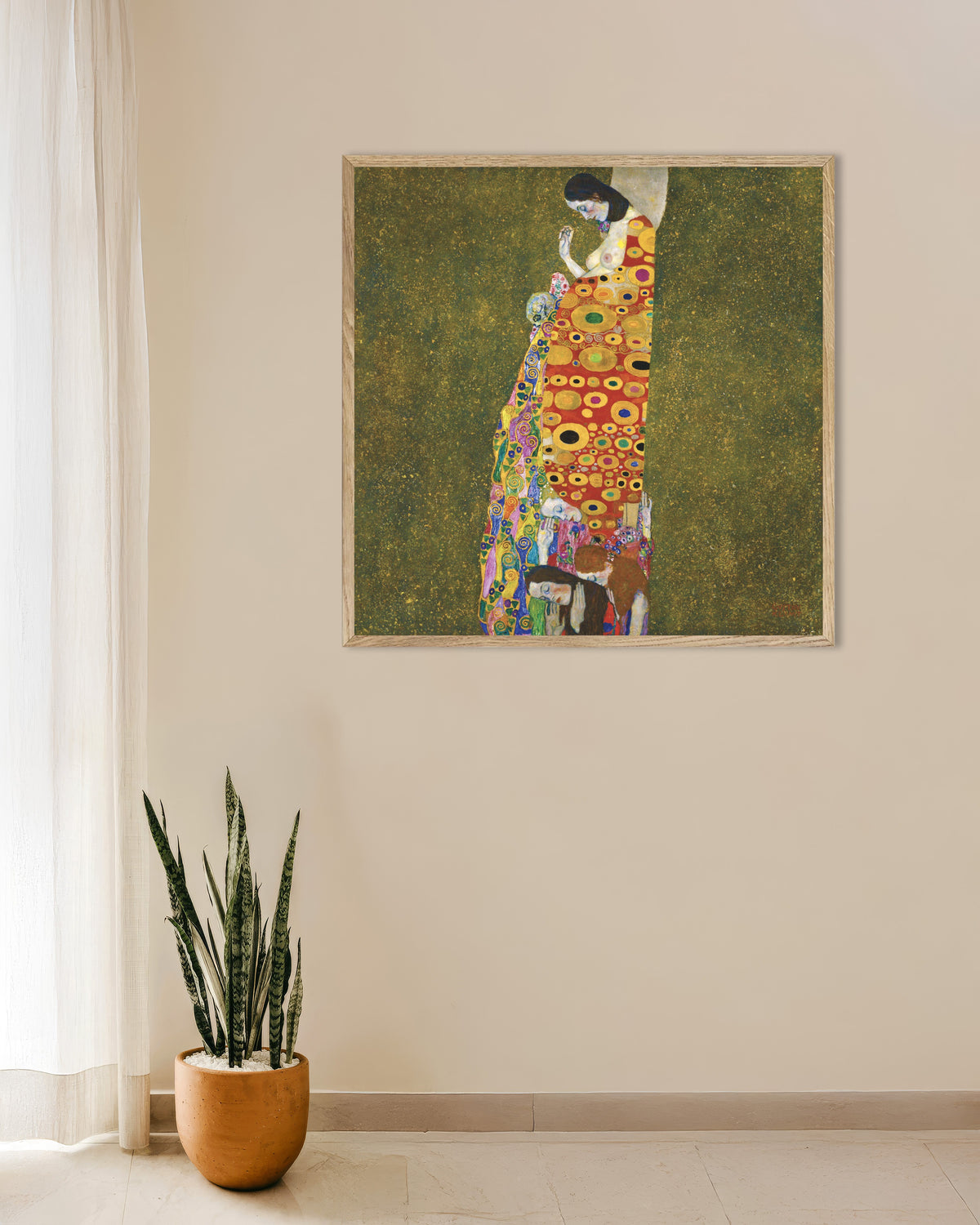 Póster La esperanza II (1907–1908), de Gustav Klimt, con marco de madera natural