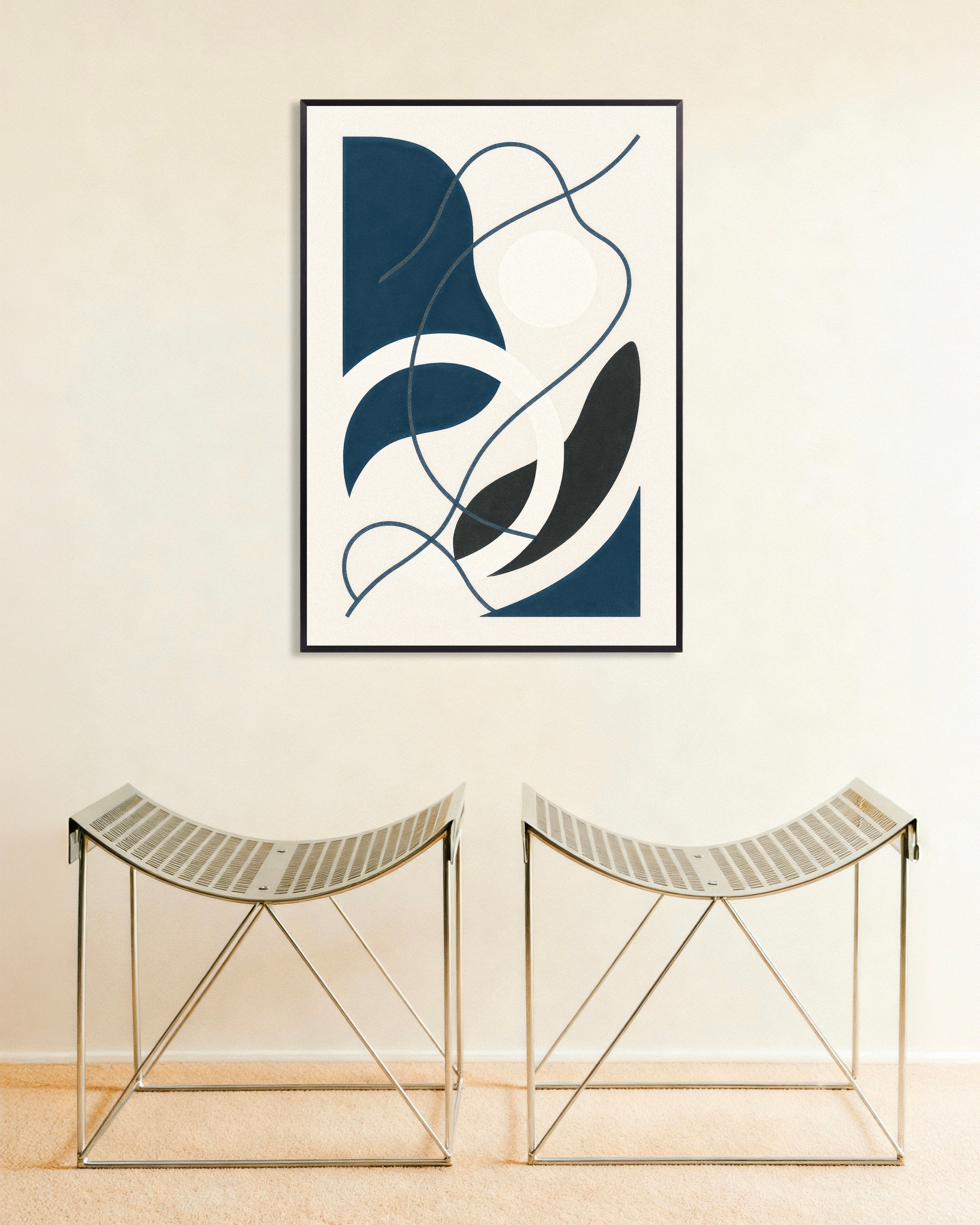 Poster of Inflections 04 – abstract print with curves and contrast, with metal frame