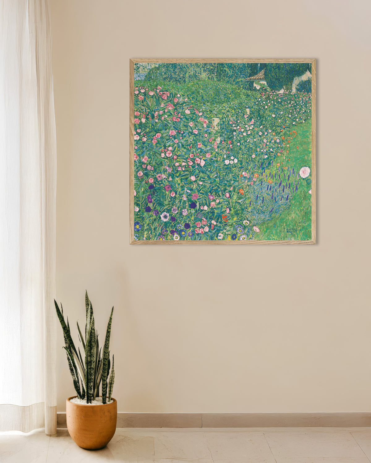 Póster Paisaje de jardín italiano (1913), de Gustav Klimt, con marco de madera natural