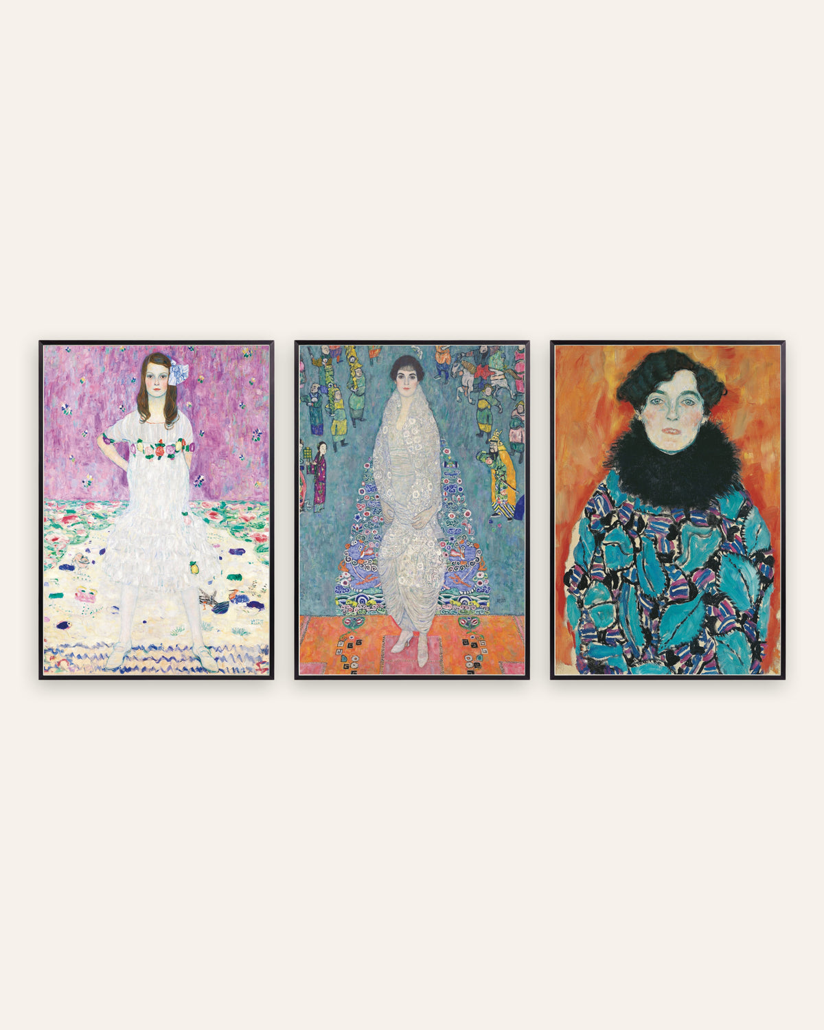 Pósters de Klimt, conjunto de 3 retratos: Mäda Primavesi, Elisabeth Lederer y Johanna Staude, con marcos de metal negro