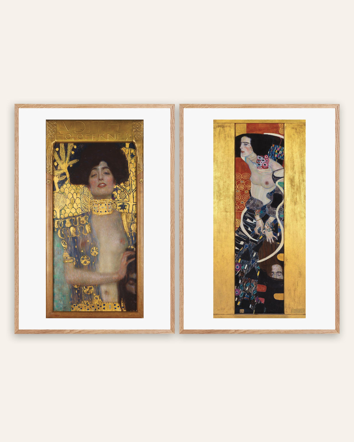 Pósters de Klimt, conjunto de 2: Judith I y Judith II, con marcos de roble natural