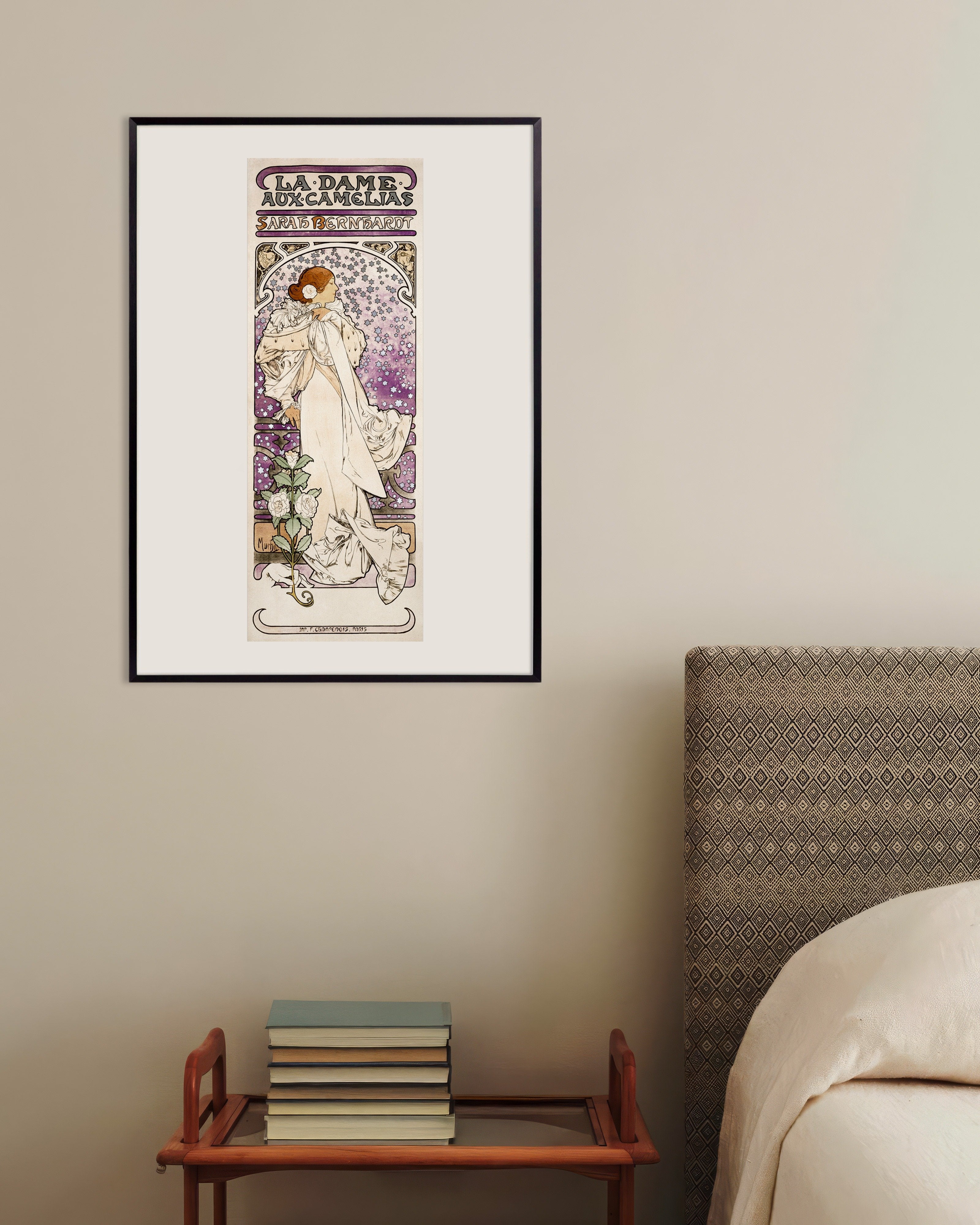 Poster of La dame aux camelias, Sarah Bernhardt (1896) by Alfons Mucha - Print, with metal frame