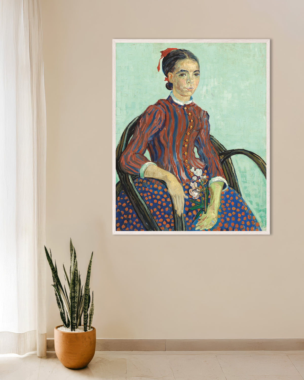 Póster de La Mousmé (1888), de Vincent van Gogh, con marco de madera blanco