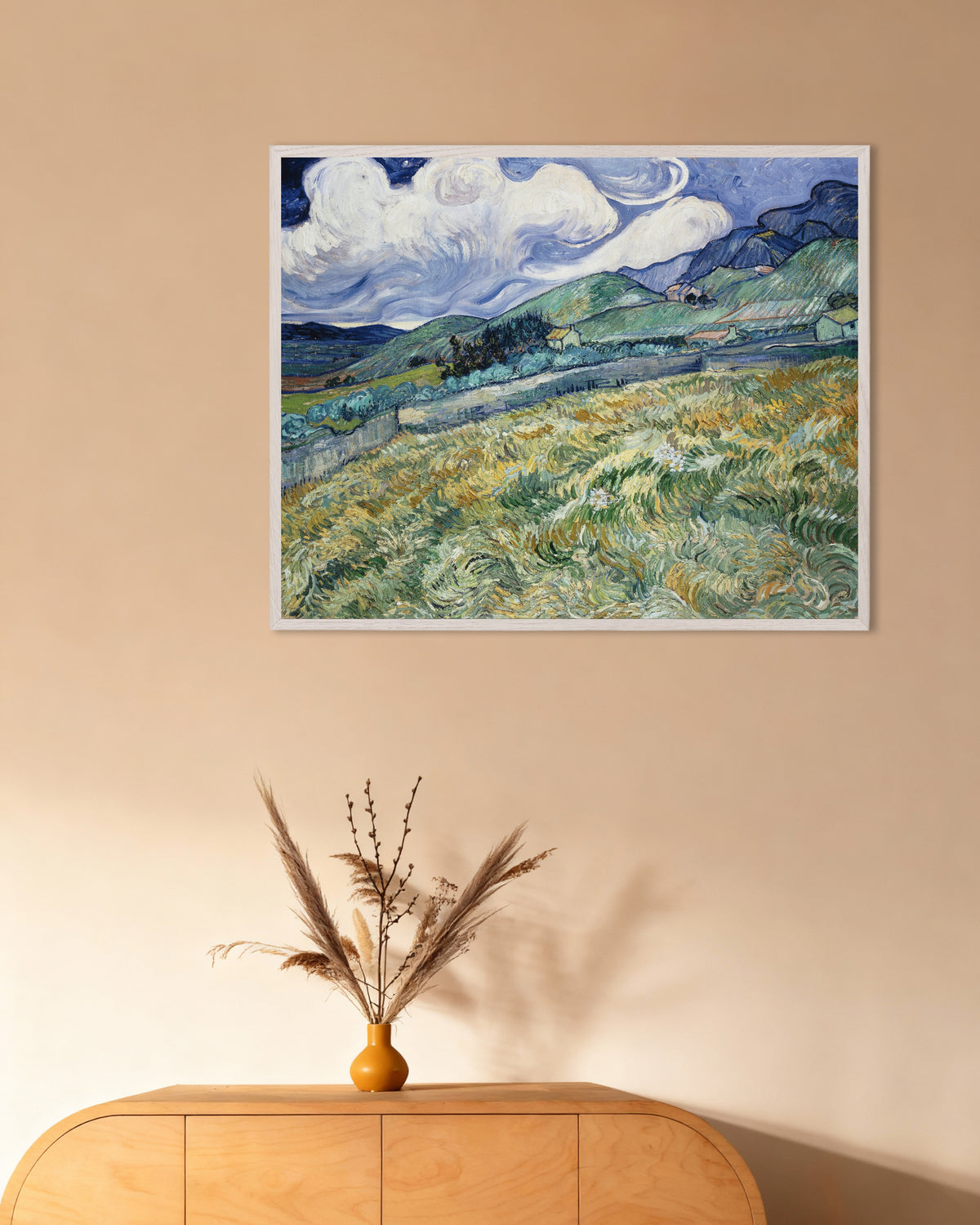 Póster de Paisaje de Saint-Rémy (1889), de Vincent van Gogh, con marco de madera blanca