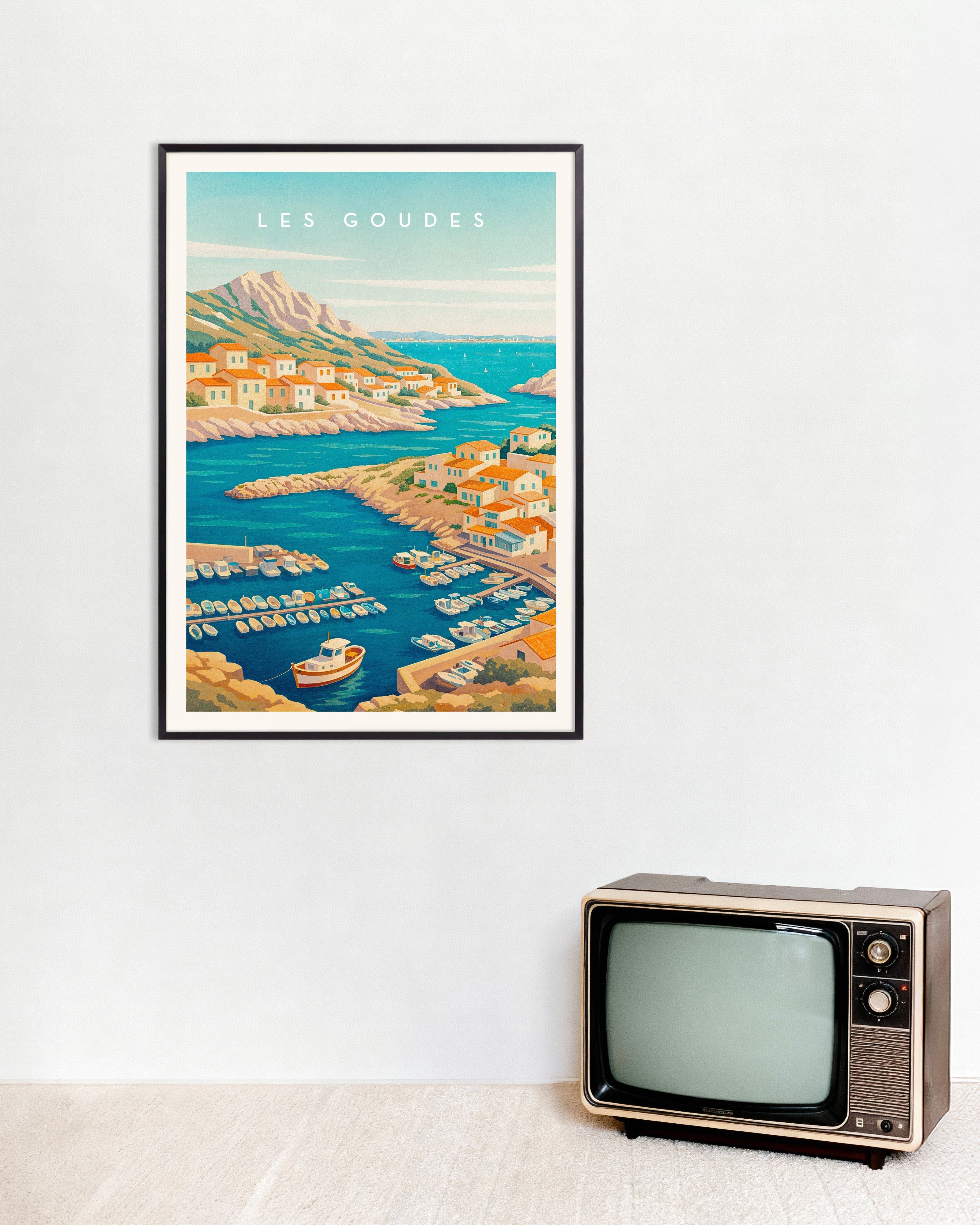 Poster of Les Goudes Marseille Travel Poster - Mediterranean Fishing Village, with metal frame