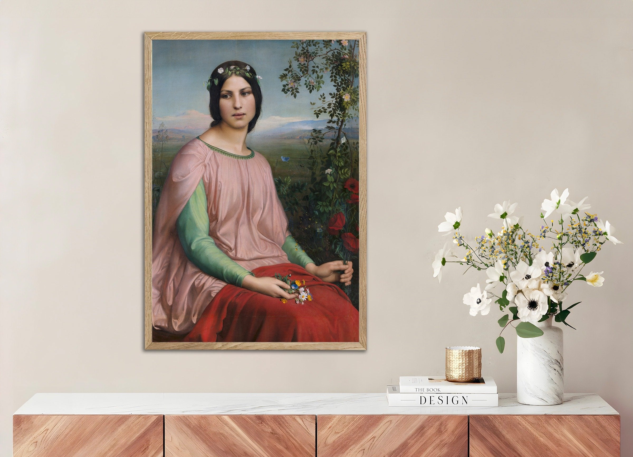 Poster of Louis Janmot "Fleur des Champs" - Classic French Art Print, with natural wooden frame