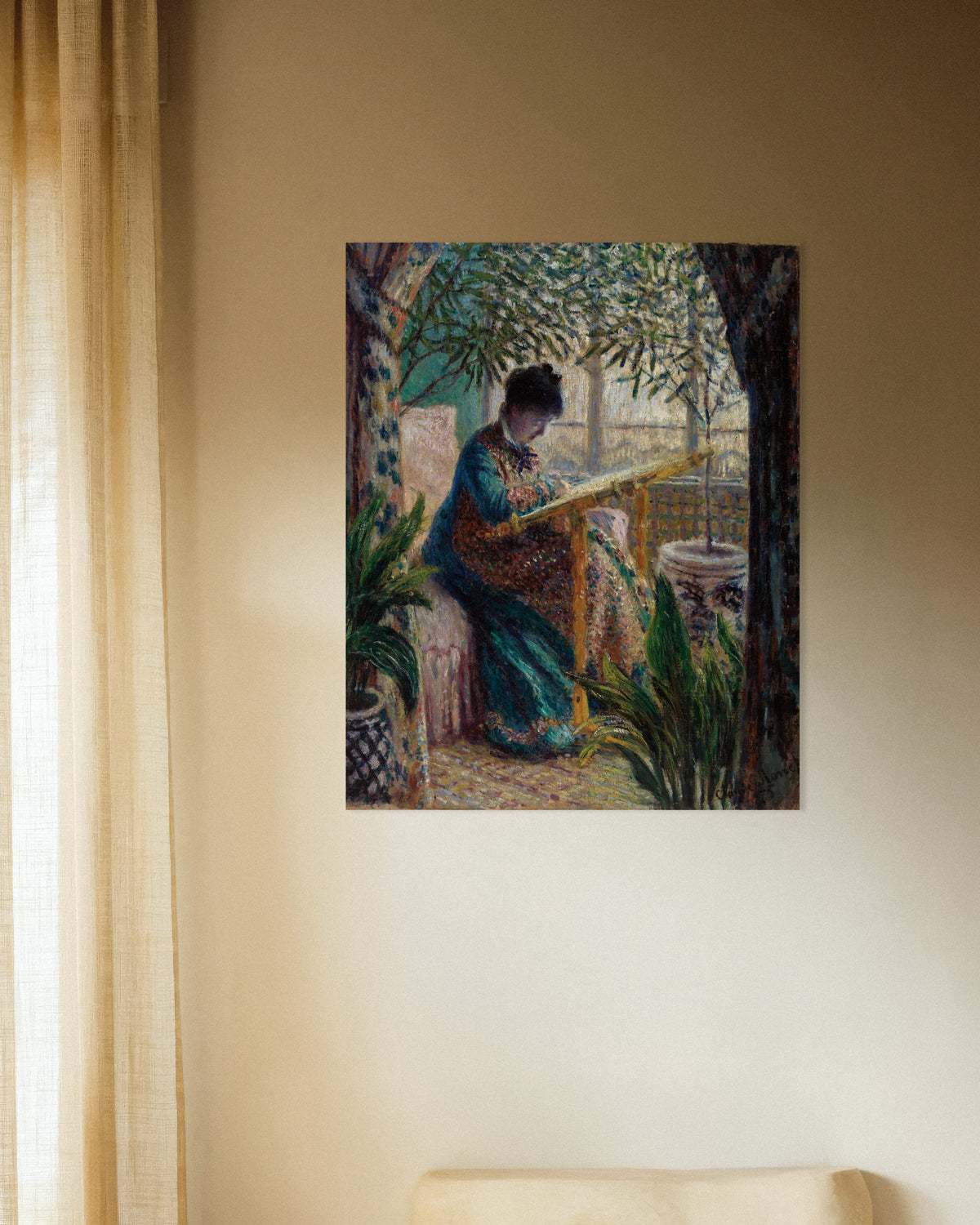 Póster Madame Monet bordando (1875), de Claude Monet