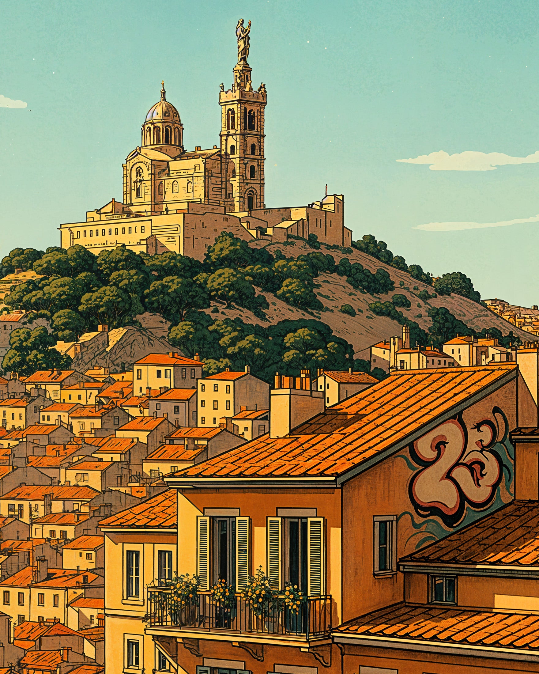 Póster de Marsella – Paisaje urbano de Notre-Dame de la Garde
